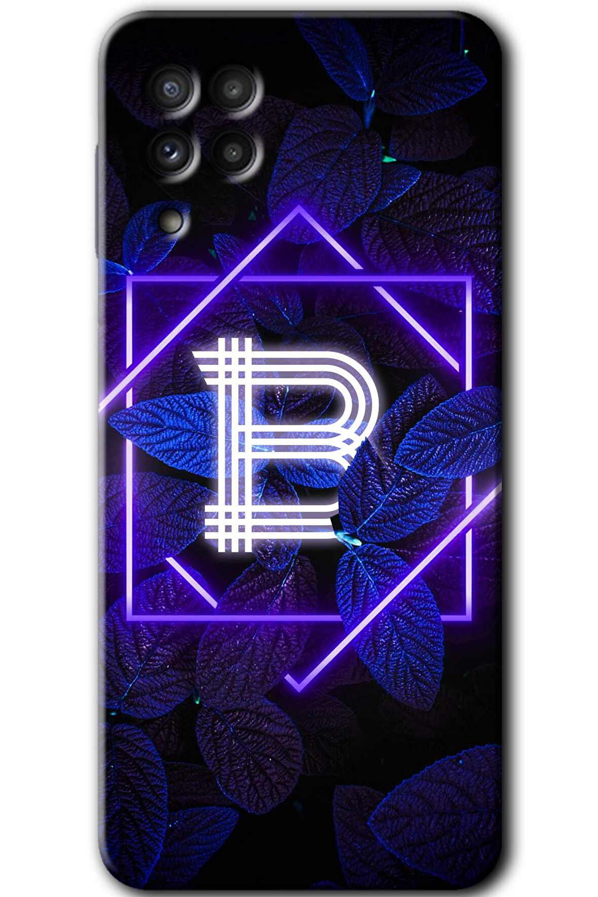 Galaxy M22 Kılıf HD Desen Baskılı Arka Kapak - Dark Neon Yaprak B Harfi 