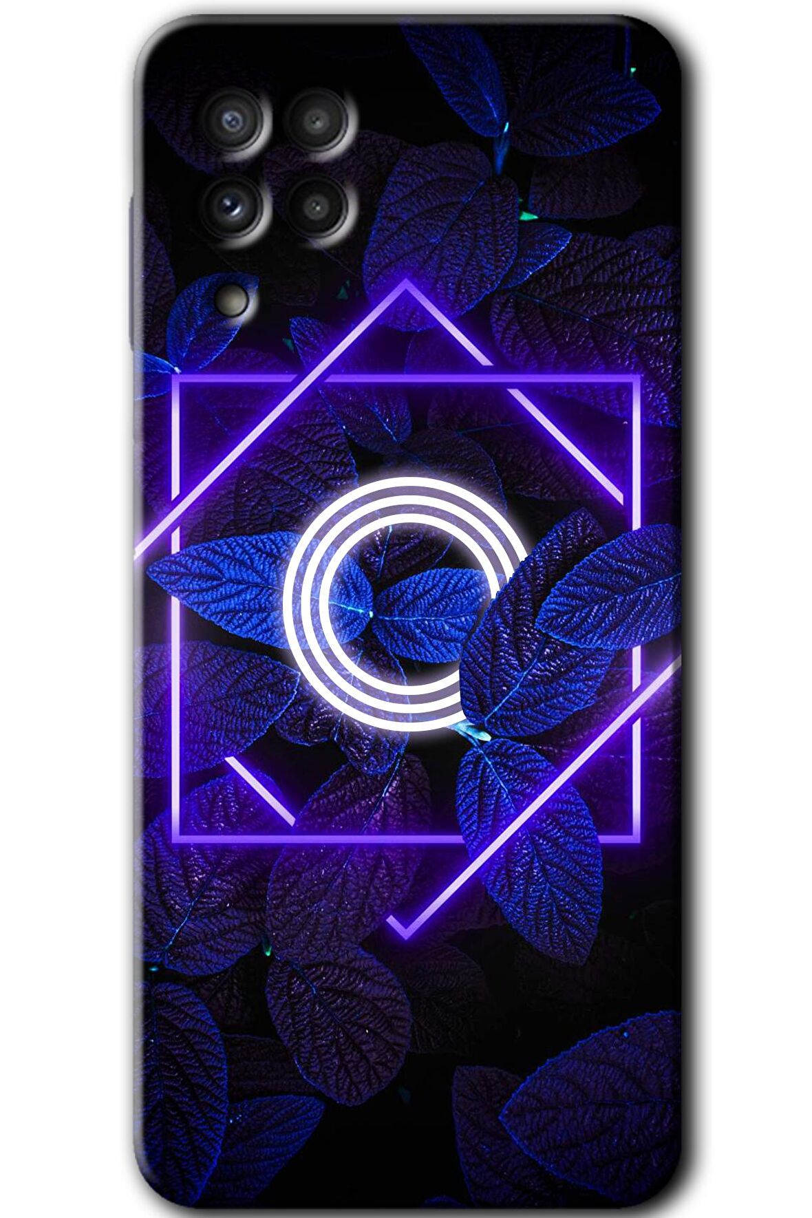 Galaxy M22 Kılıf HD Desen Baskılı Arka Kapak - Dark Neon Yaprak O Harfi 