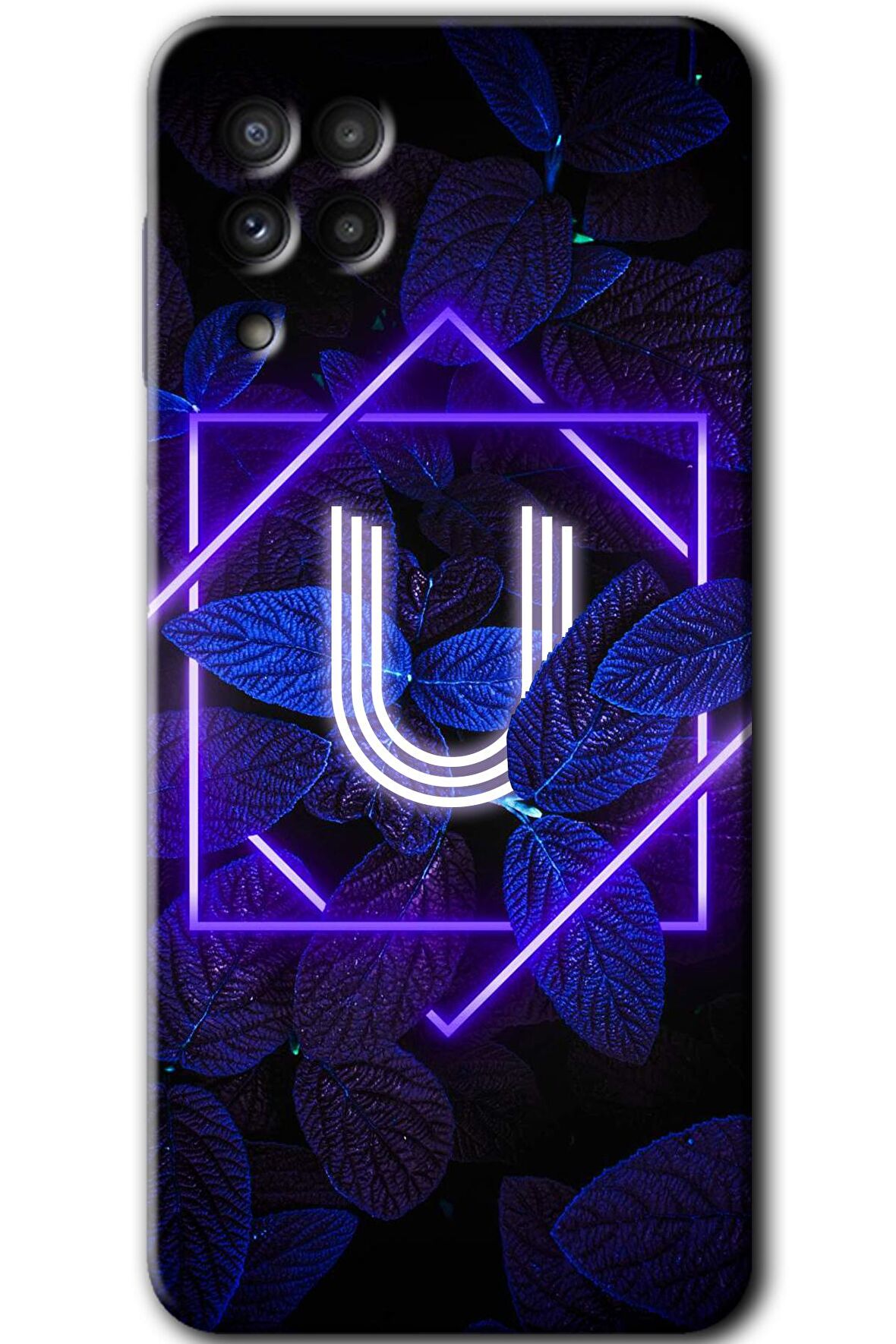 Galaxy M22 Kılıf HD Desen Baskılı Arka Kapak - Dark Neon Yaprak U Harfi 