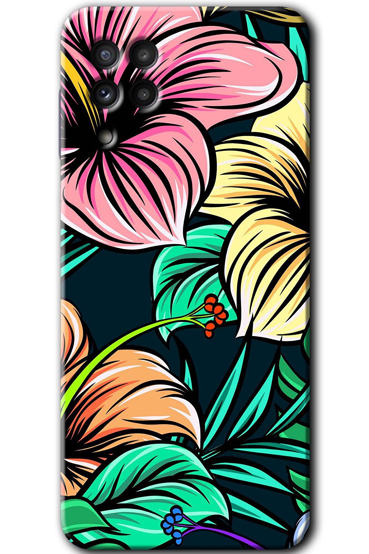 Galaxy M22 Kılıf HD Desen Baskılı Arka Kapak - Çizim Çiçekler 