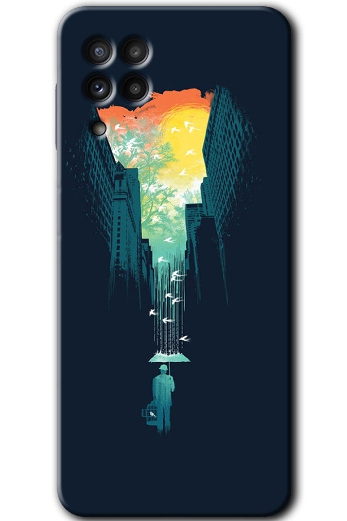 Galaxy M22 Kılıf HD Desen Baskılı Arka Kapak - City Bird Sky 