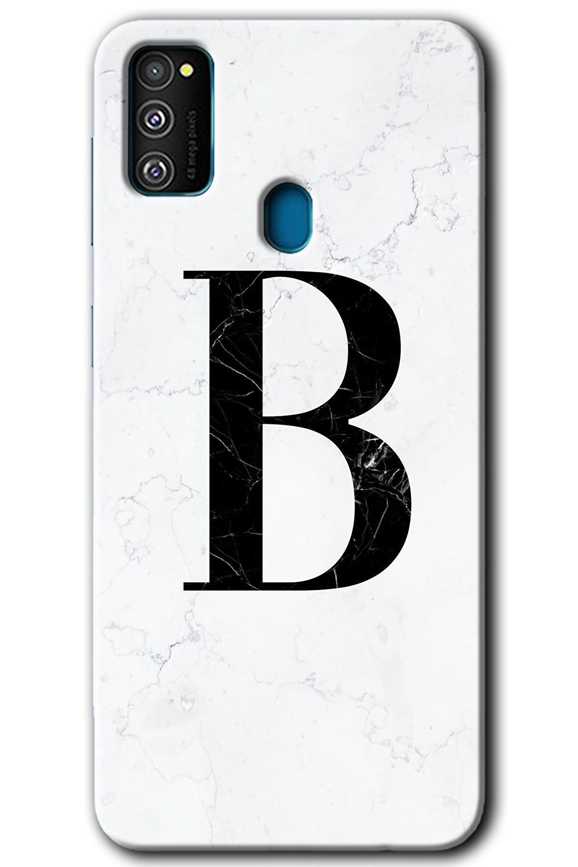 Galaxy M30s Kılıf HD Desen Baskılı Arka Kapak - Beyaz Mermer Desenli B Harfi 