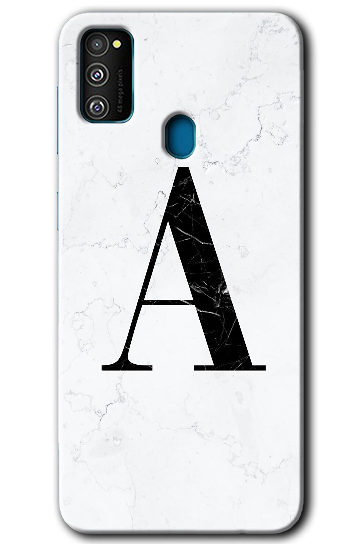 Galaxy M30s Kılıf HD Desen Baskılı Arka Kapak - Beyaz Mermer Desenli A Harfi 