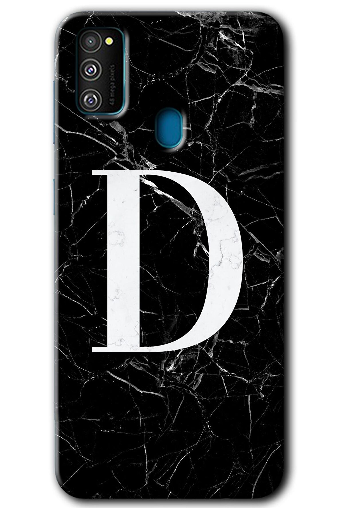 Galaxy M30s Kılıf HD Desen Baskılı Arka Kapak - Siyah Mermer Desenli D Harfi 