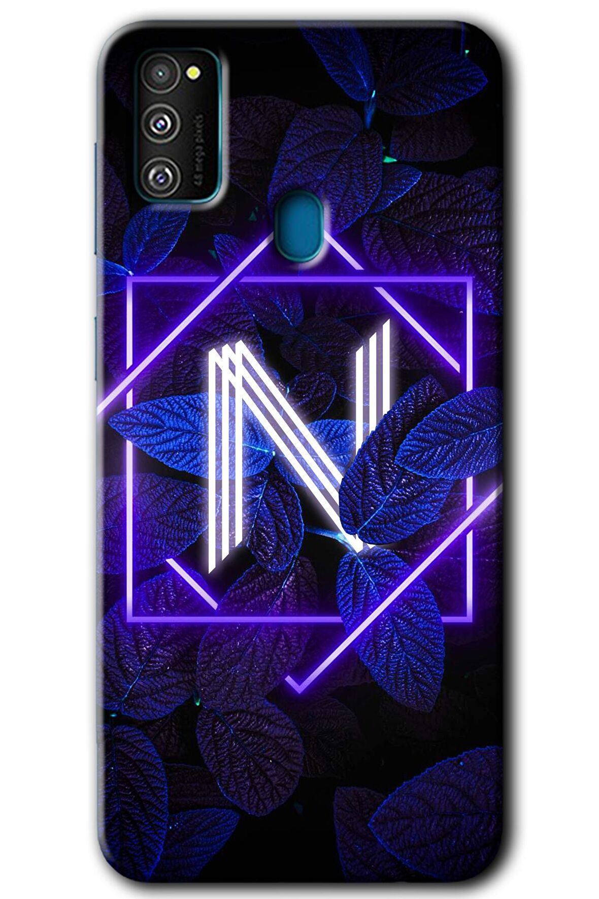 Galaxy M30s Kılıf HD Desen Baskılı Arka Kapak - Dark Neon Yaprak N Harfi 