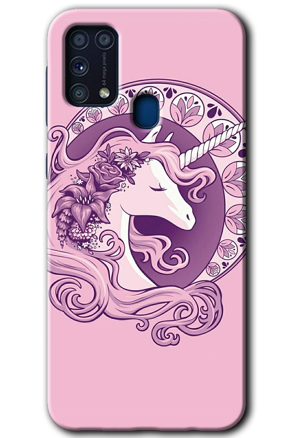 Galaxy M31 Kılıf HD Desen Baskılı Arka Kapak - Unicorn-Pembe 