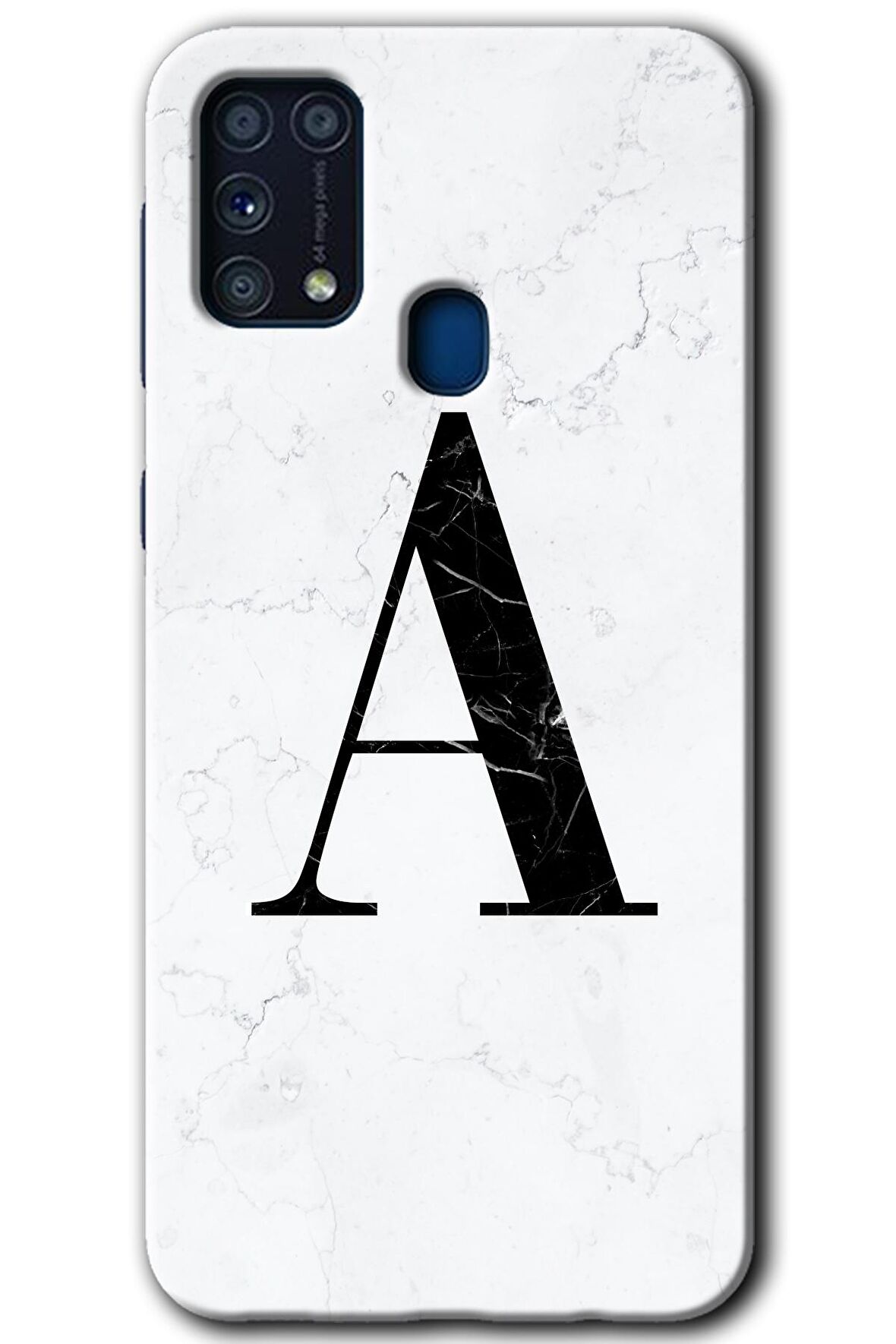 Galaxy M31 Kılıf HD Desen Baskılı Arka Kapak - Beyaz Mermer Desenli A Harfi 