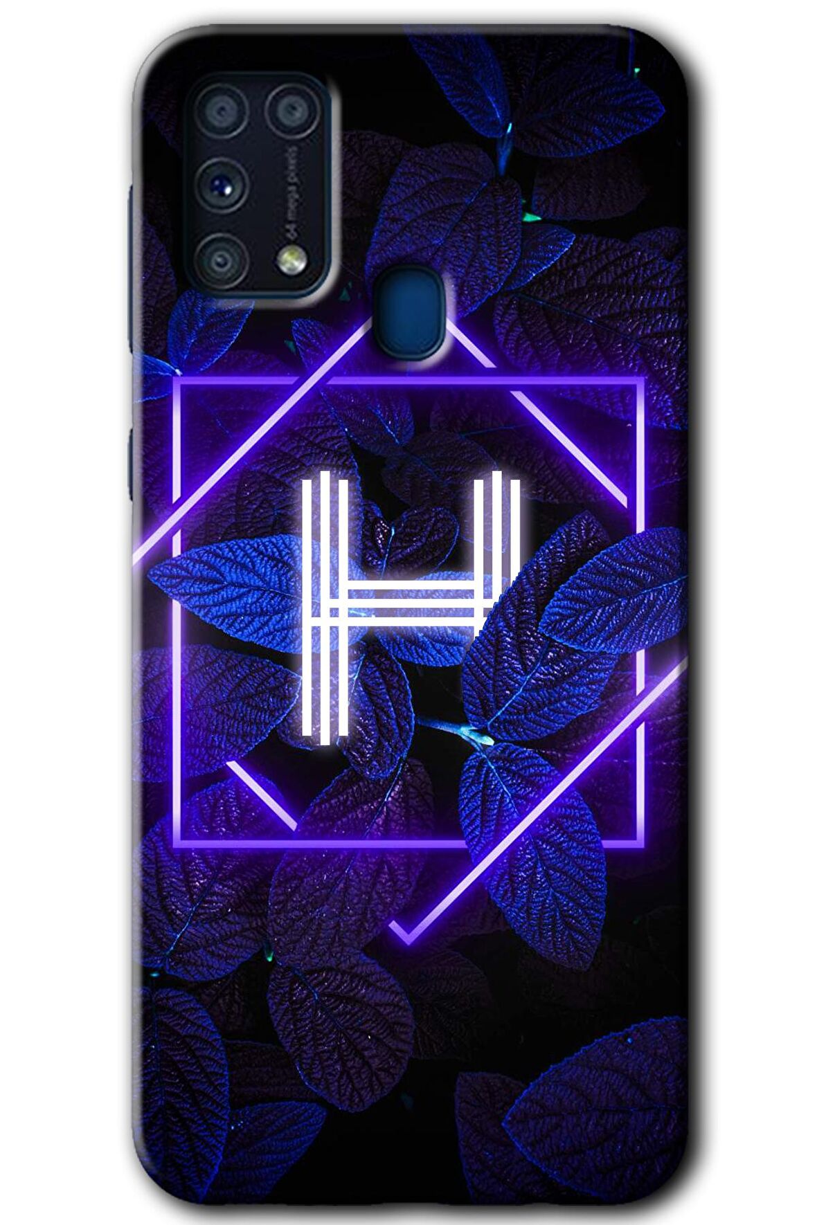 Galaxy M31 Kılıf HD Desen Baskılı Arka Kapak - Dark Neon Yaprak H Harfi 