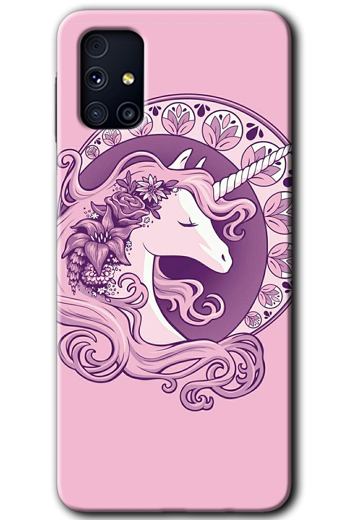 Galaxy M31s Kılıf HD Desen Baskılı Arka Kapak - Unicorn-Pembe 