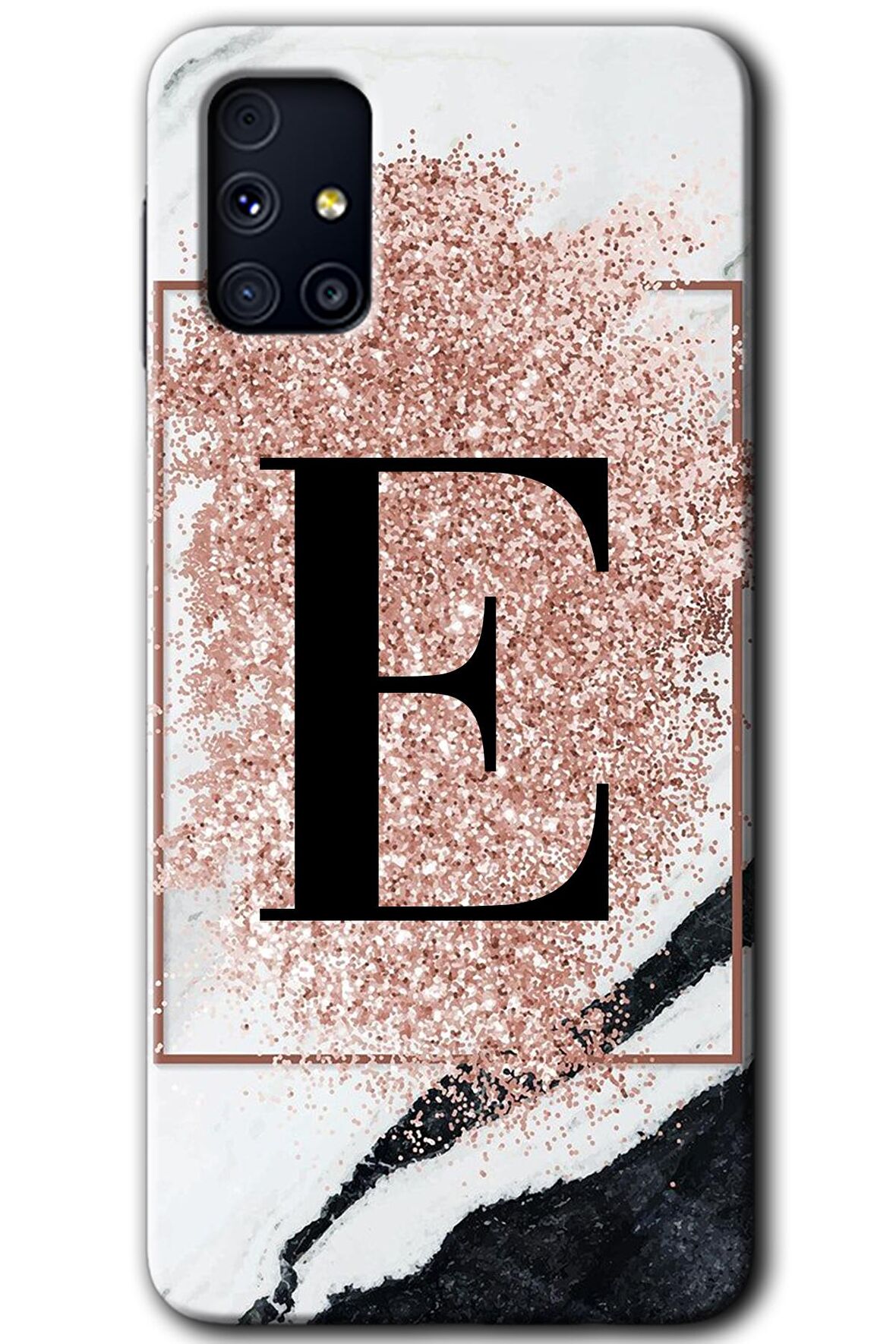 Galaxy M31s Kılıf HD Desen Baskılı Arka Kapak - Pembe Mermer Desenli E Harfi 