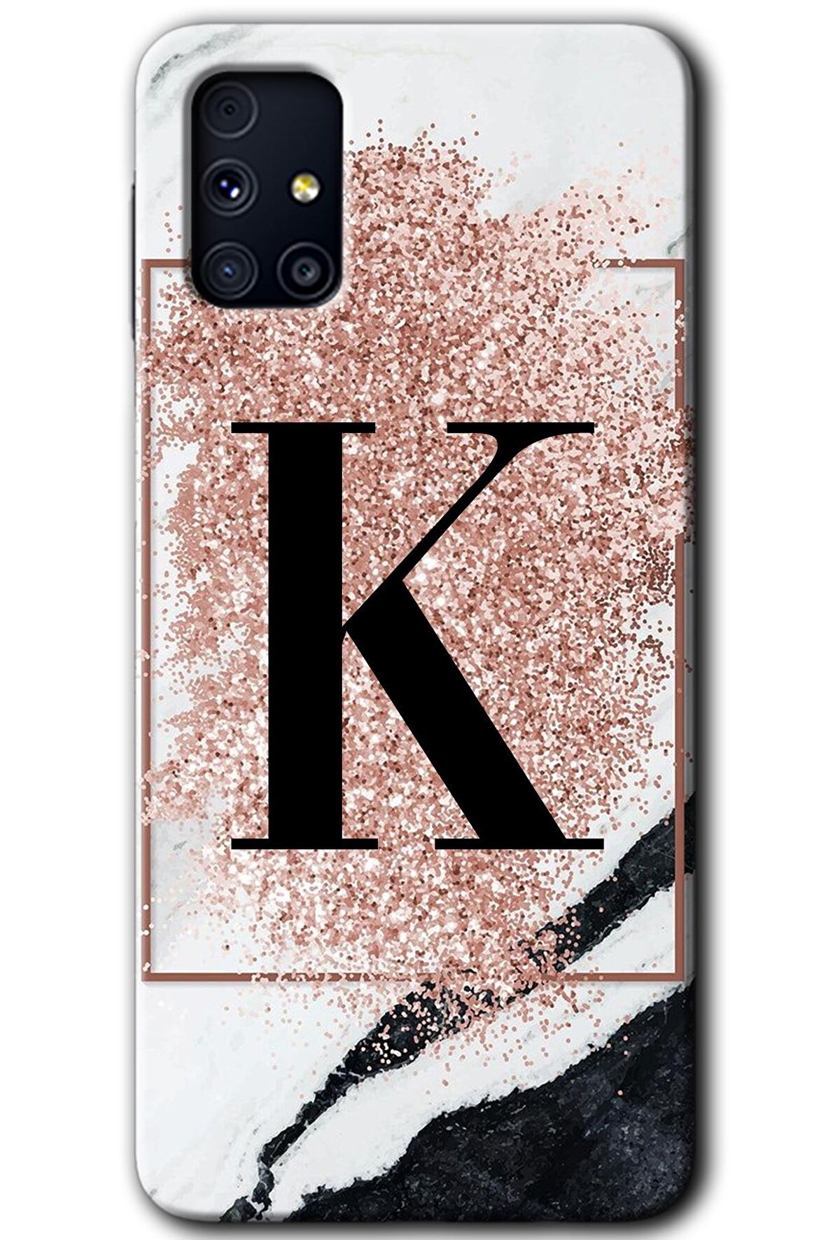 Galaxy M31s Kılıf HD Desen Baskılı Arka Kapak - Pembe Mermer Desenli K Harfi 