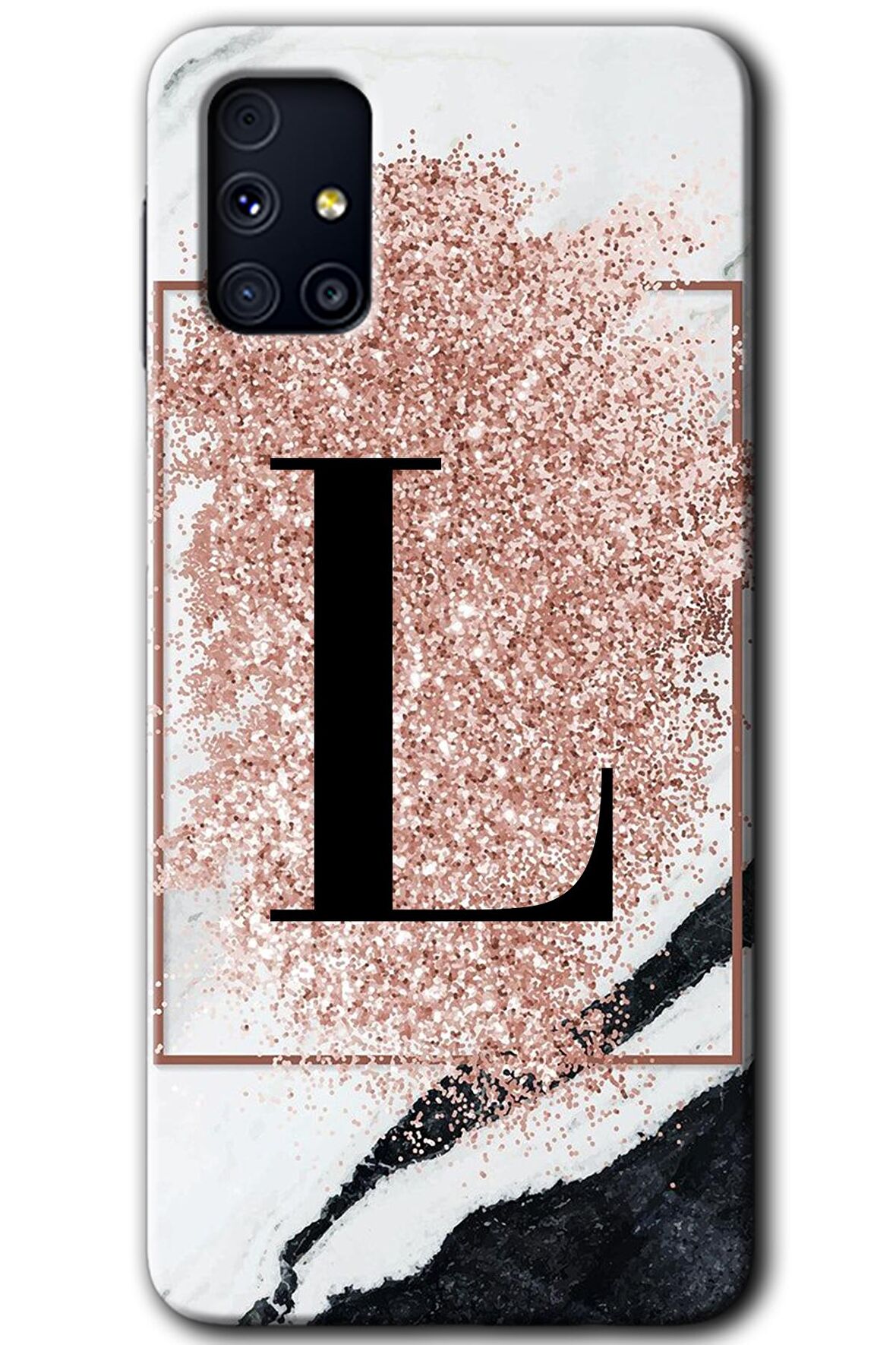 Galaxy M31s Kılıf HD Desen Baskılı Arka Kapak - Pembe Mermer Desenli L Harfi 