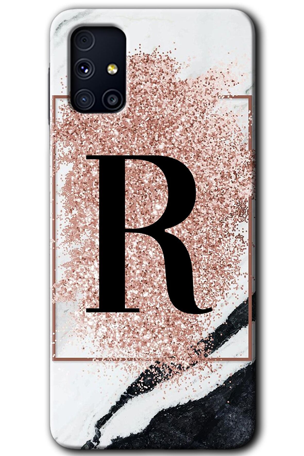 Galaxy M31s Kılıf HD Desen Baskılı Arka Kapak - Pembe Mermer Desenli R Harfi 