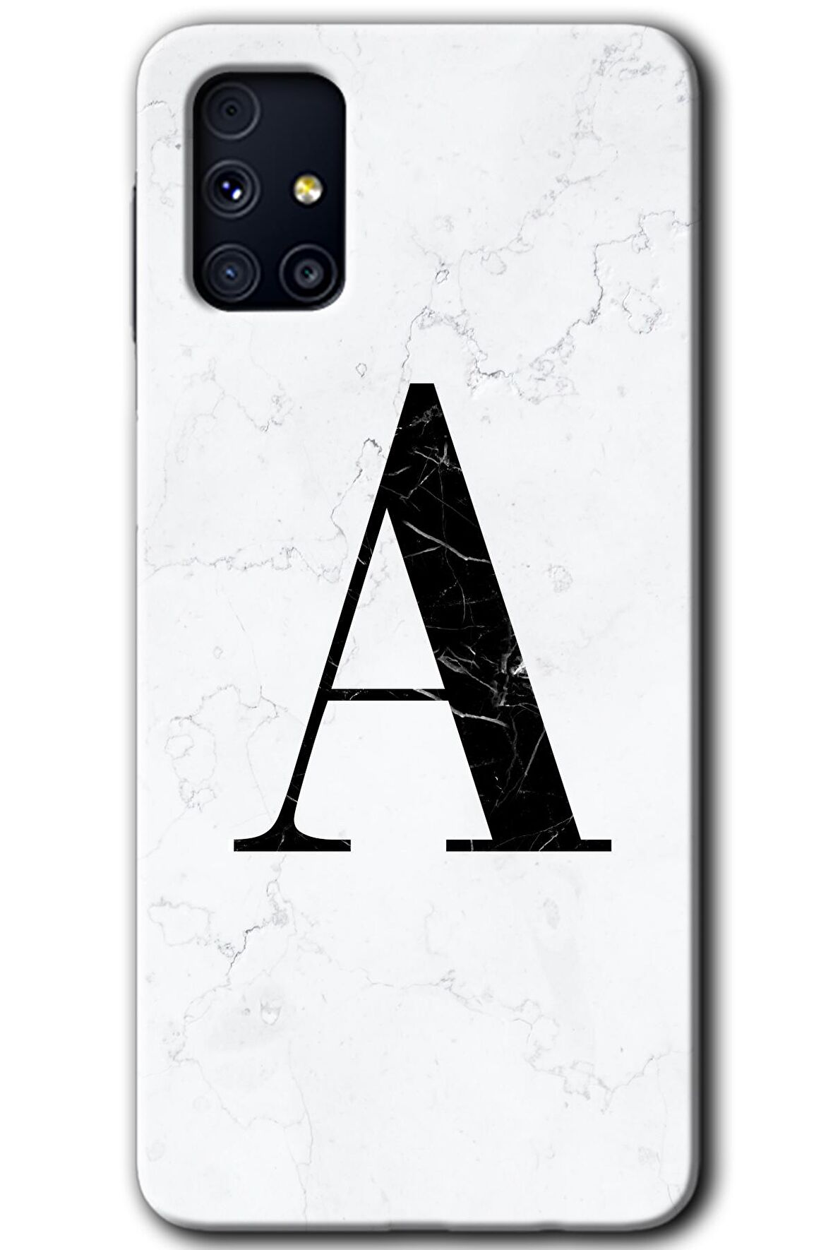 Galaxy M31s Kılıf HD Desen Baskılı Arka Kapak - Beyaz Mermer Desenli A Harfi 
