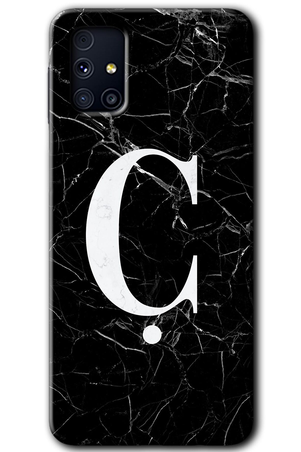 Galaxy M31s Kılıf HD Desen Baskılı Arka Kapak - Siyah Mermer Desenli Ç Harfi 