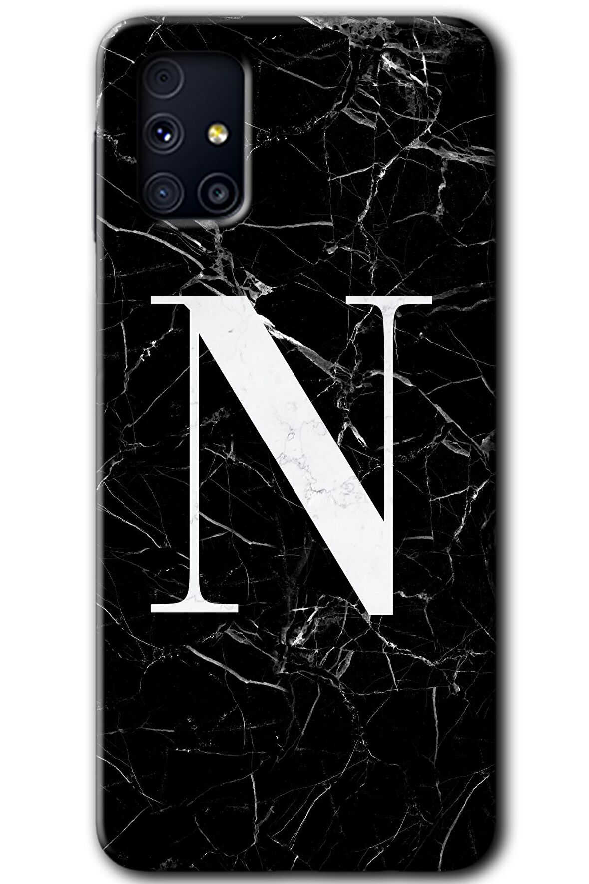 Galaxy M31s Kılıf HD Desen Baskılı Arka Kapak - Siyah Mermer Desenli N Harfi 