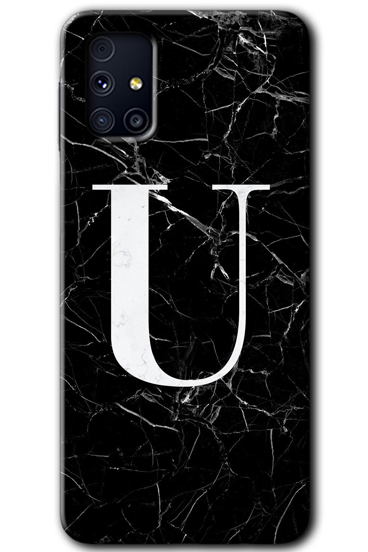 Galaxy M31s Kılıf HD Desen Baskılı Arka Kapak - Siyah Mermer Desenli U Harfi 