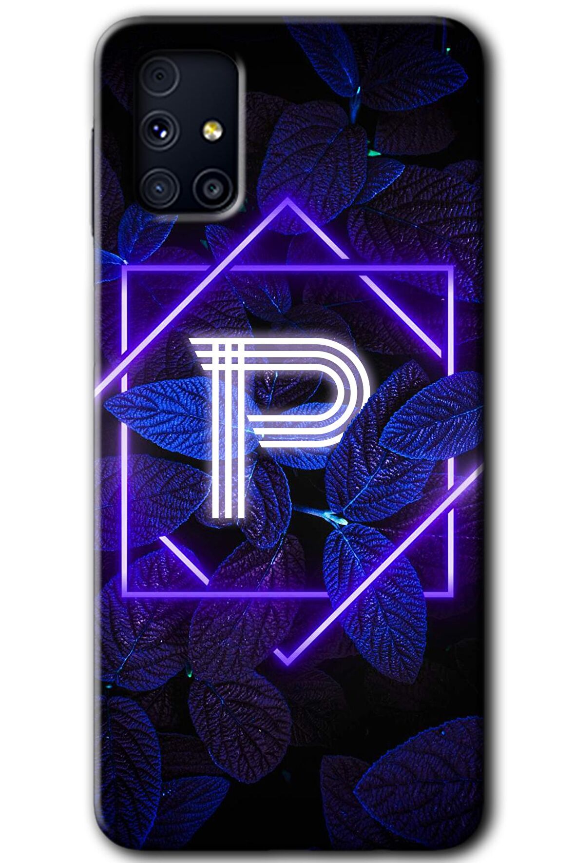 Galaxy M31s Kılıf HD Desen Baskılı Arka Kapak - Dark Neon Yaprak P Harfi 