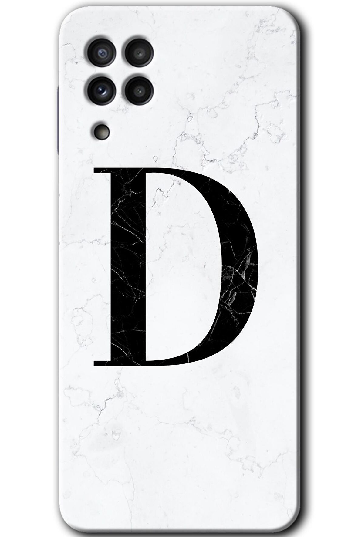 Galaxy M32 Kılıf HD Desen Baskılı Arka Kapak - Beyaz Mermer Desenli D Harfi 