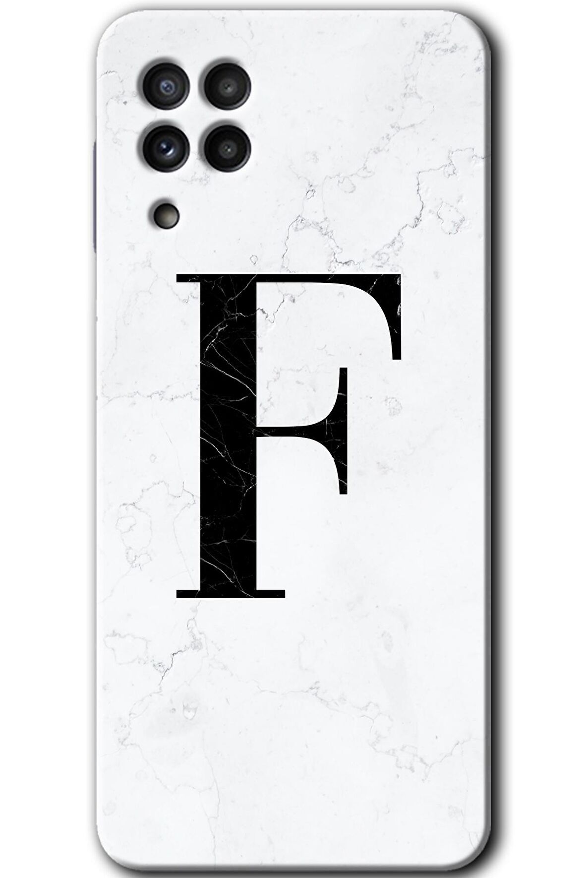 Galaxy M32 Kılıf HD Desen Baskılı Arka Kapak - Beyaz Mermer Desenli F Harfi 