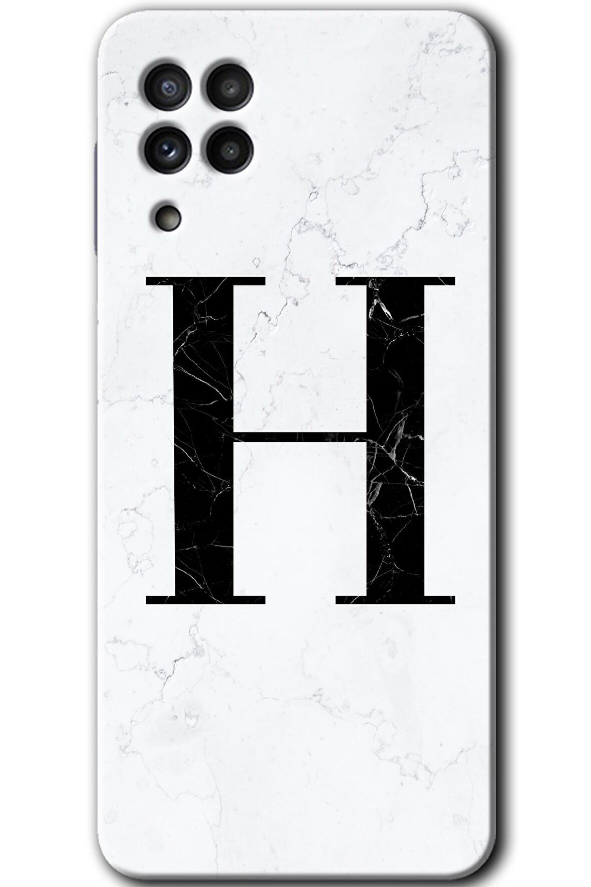 Galaxy M32 Kılıf HD Desen Baskılı Arka Kapak - Beyaz Mermer Desenli H Harfi 