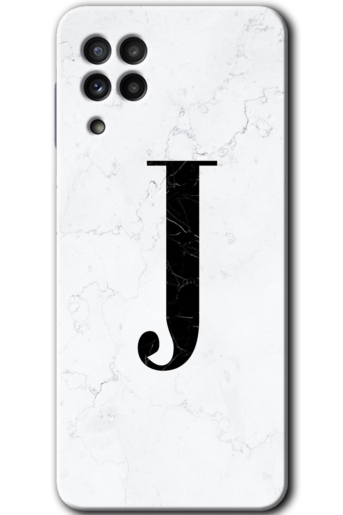 Galaxy M32 Kılıf HD Desen Baskılı Arka Kapak - Beyaz Mermer Desenli J Harfi 