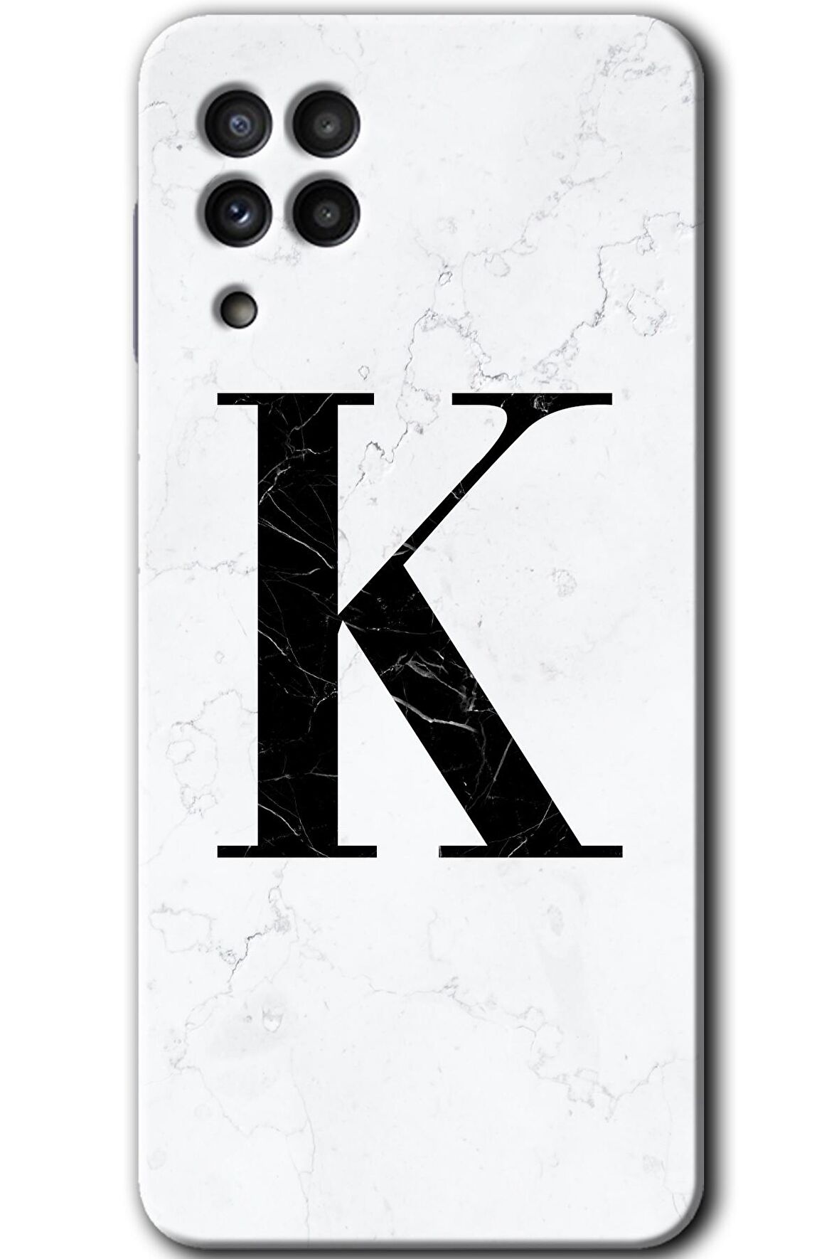 Galaxy M32 Kılıf HD Desen Baskılı Arka Kapak - Beyaz Mermer Desenli K Harfi 