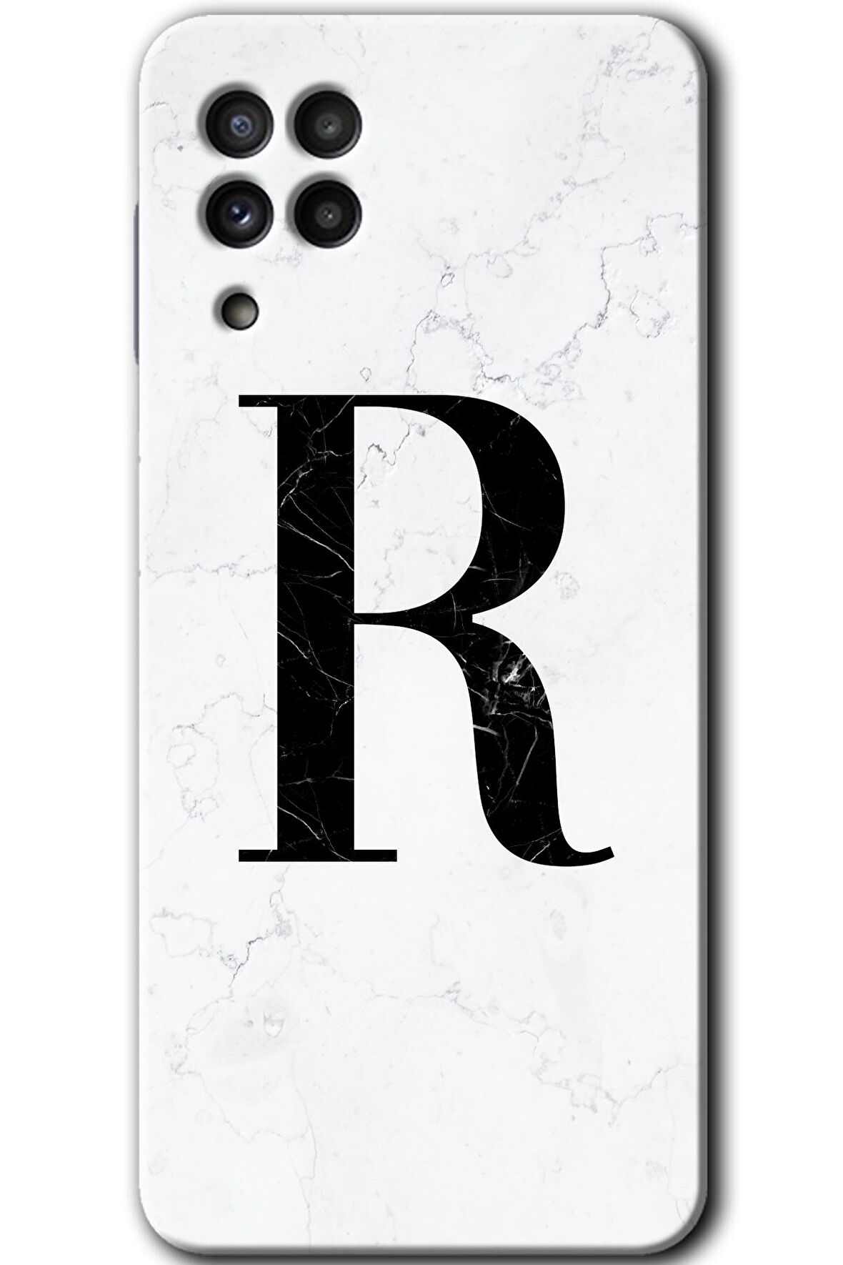 Galaxy M32 Kılıf HD Desen Baskılı Arka Kapak - Beyaz Mermer Desenli R Harfi 