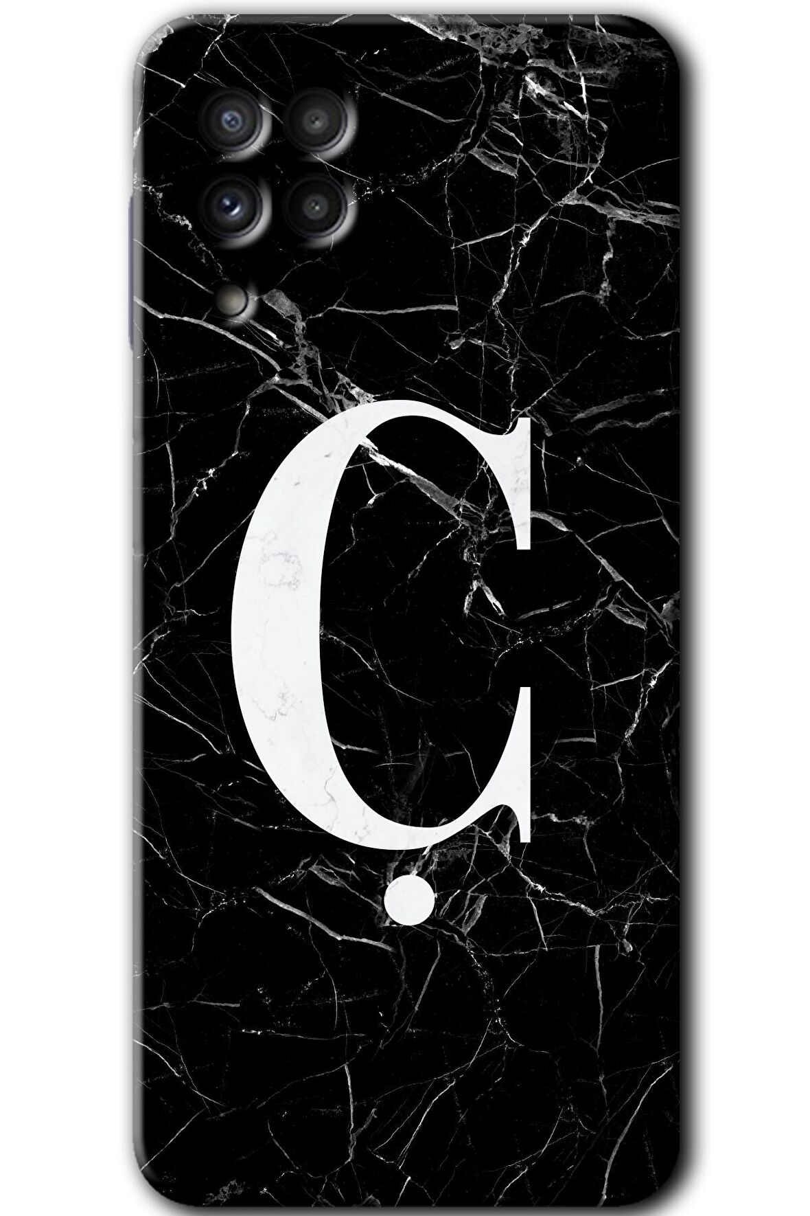 Galaxy M32 Kılıf HD Desen Baskılı Arka Kapak - Siyah Mermer Desenli Ç Harfi 