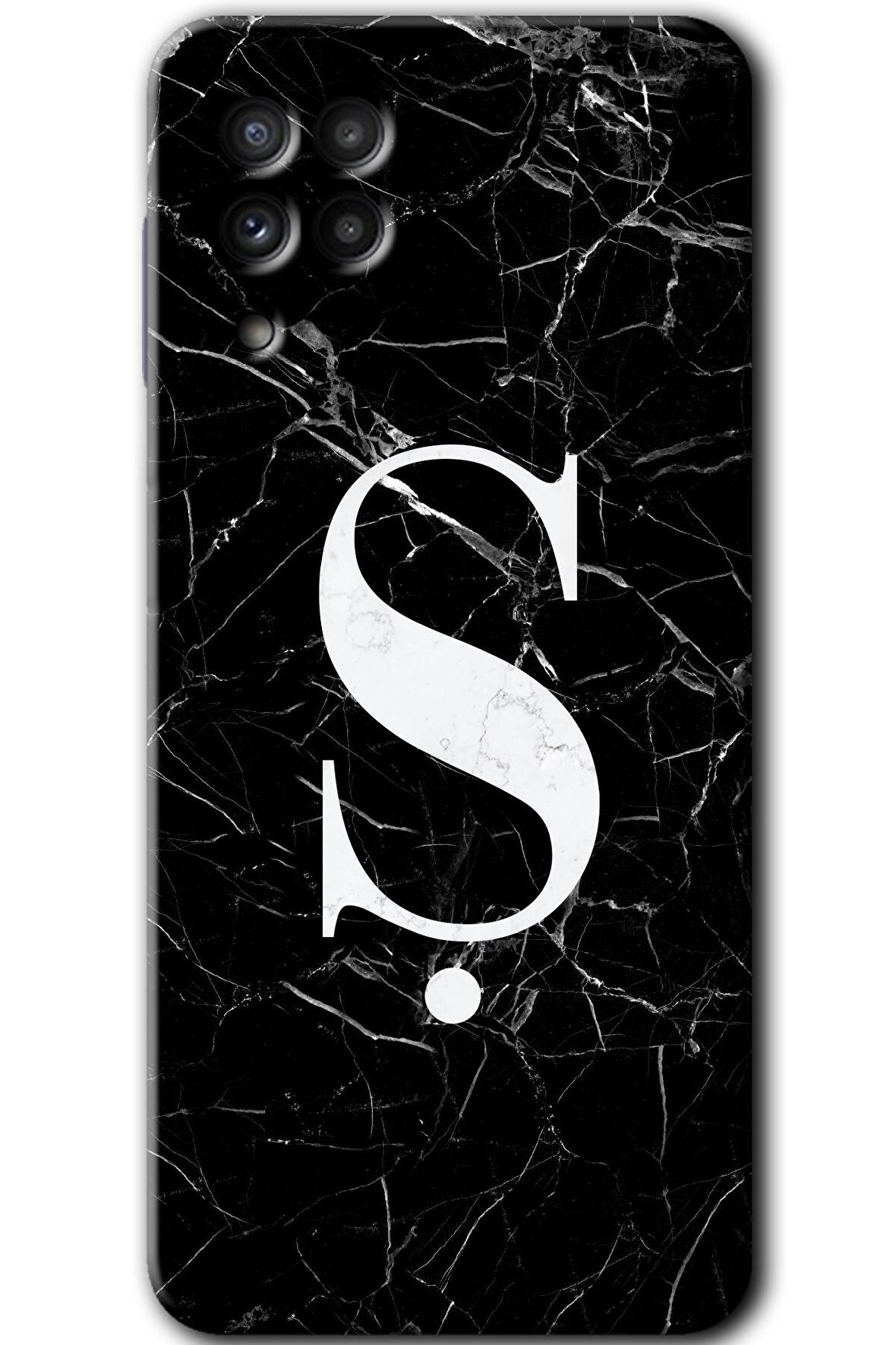 Galaxy M32 Kılıf HD Desen Baskılı Arka Kapak - Siyah Mermer Desenli Ş Harfi 