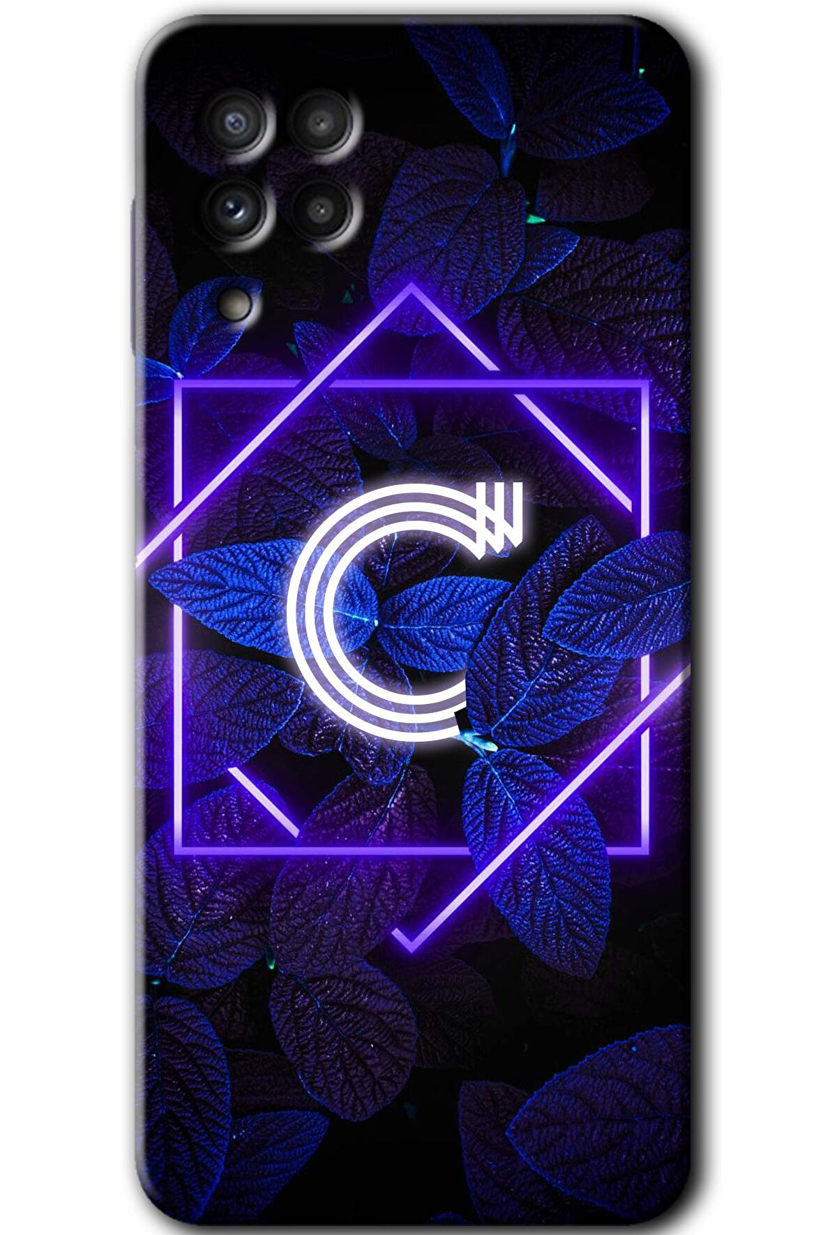 Galaxy M32 Kılıf HD Desen Baskılı Arka Kapak - Dark Neon Yaprak C Harfi 
