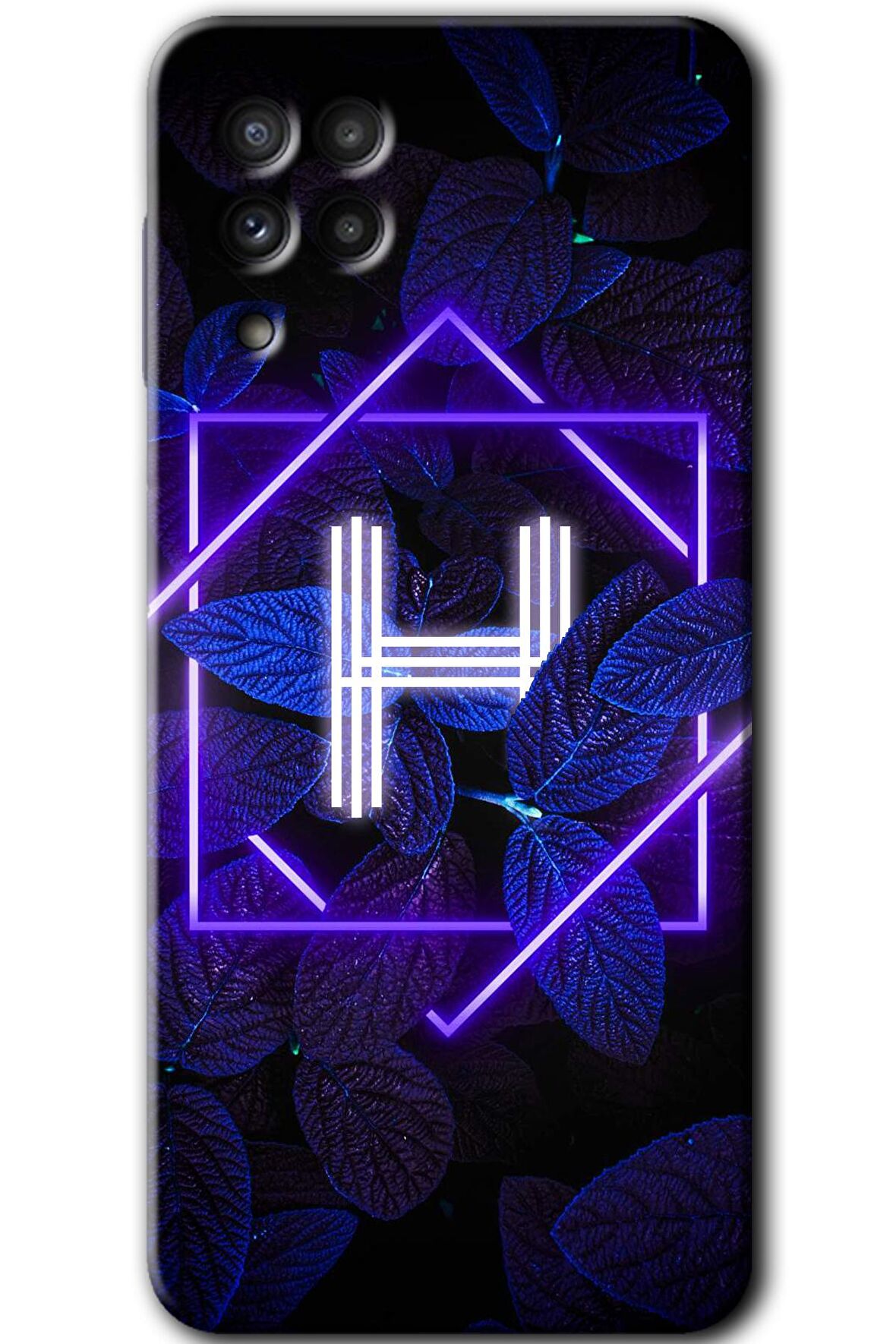 Galaxy M32 Kılıf HD Desen Baskılı Arka Kapak - Dark Neon Yaprak H Harfi 