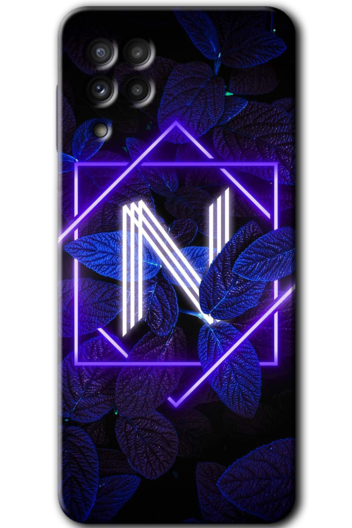 Galaxy M32 Kılıf HD Desen Baskılı Arka Kapak - Dark Neon Yaprak N Harfi 