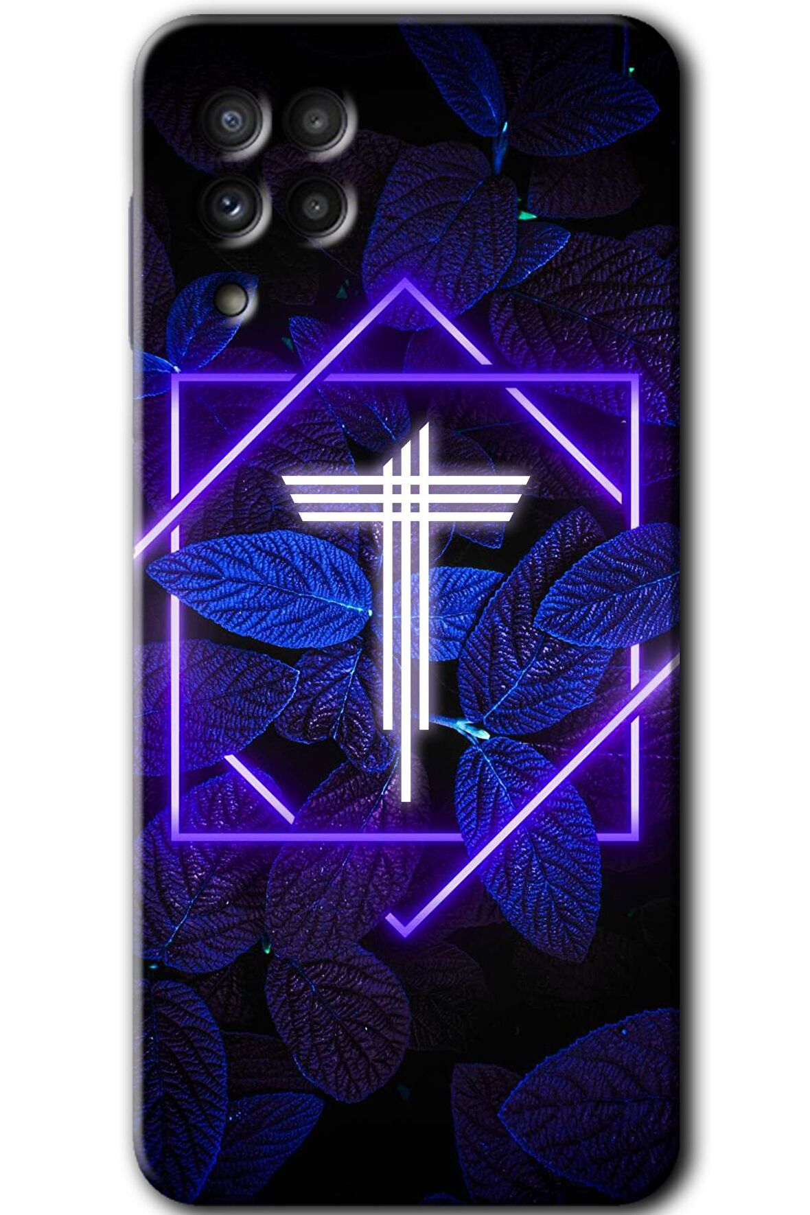 Galaxy M32 Kılıf HD Desen Baskılı Arka Kapak - Dark Neon Yaprak T Harfi 