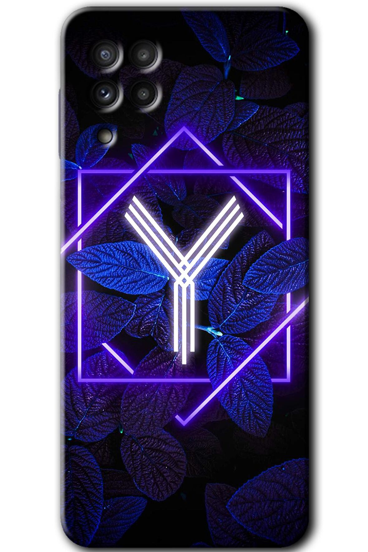 Galaxy M32 Kılıf HD Desen Baskılı Arka Kapak - Dark Neon Yaprak Y Harfi 