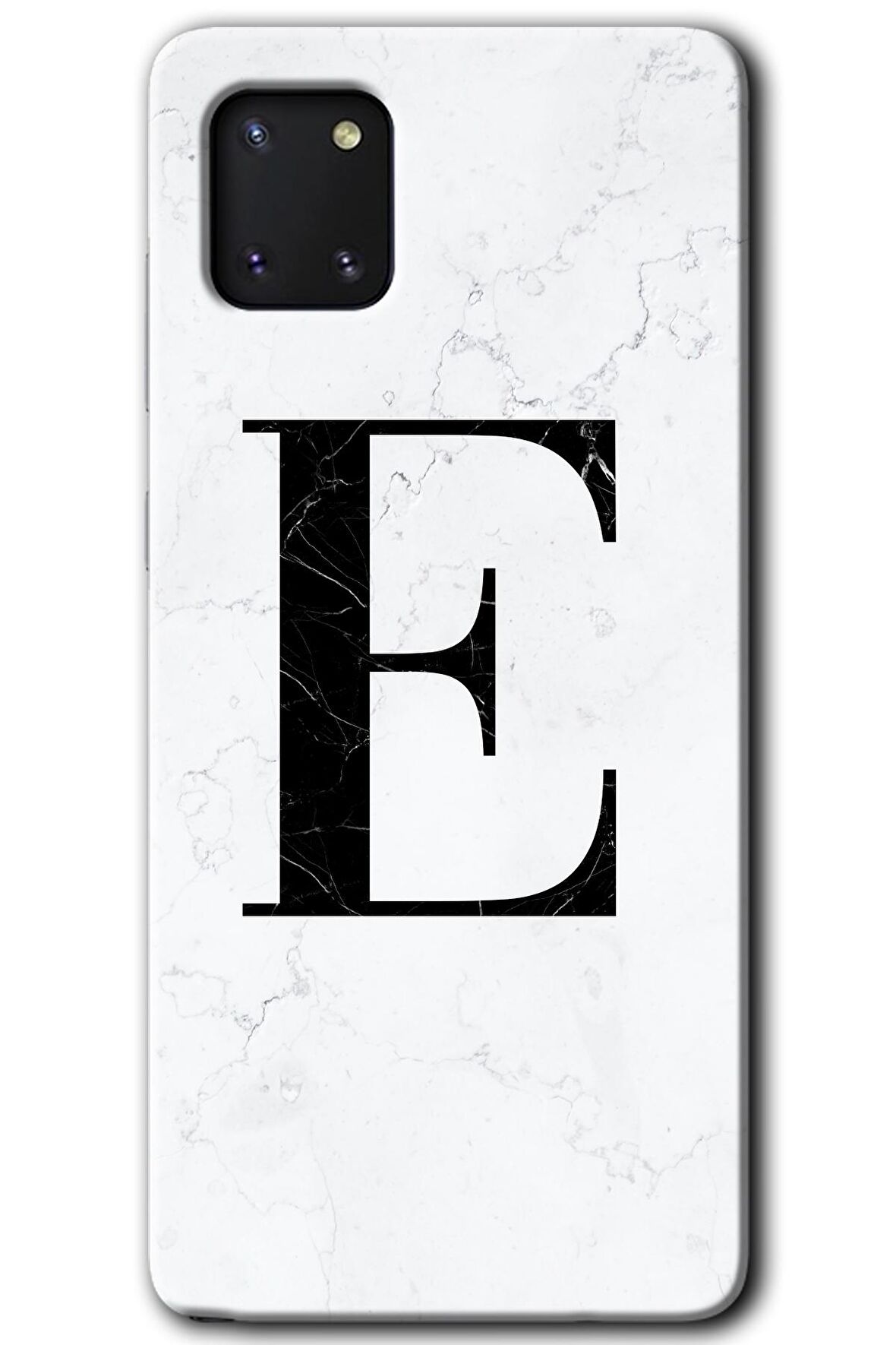 Galaxy Note 10 Lite Kılıf HD Desen Baskılı Arka Kapak - Beyaz Mermer Desenli E Harfi 