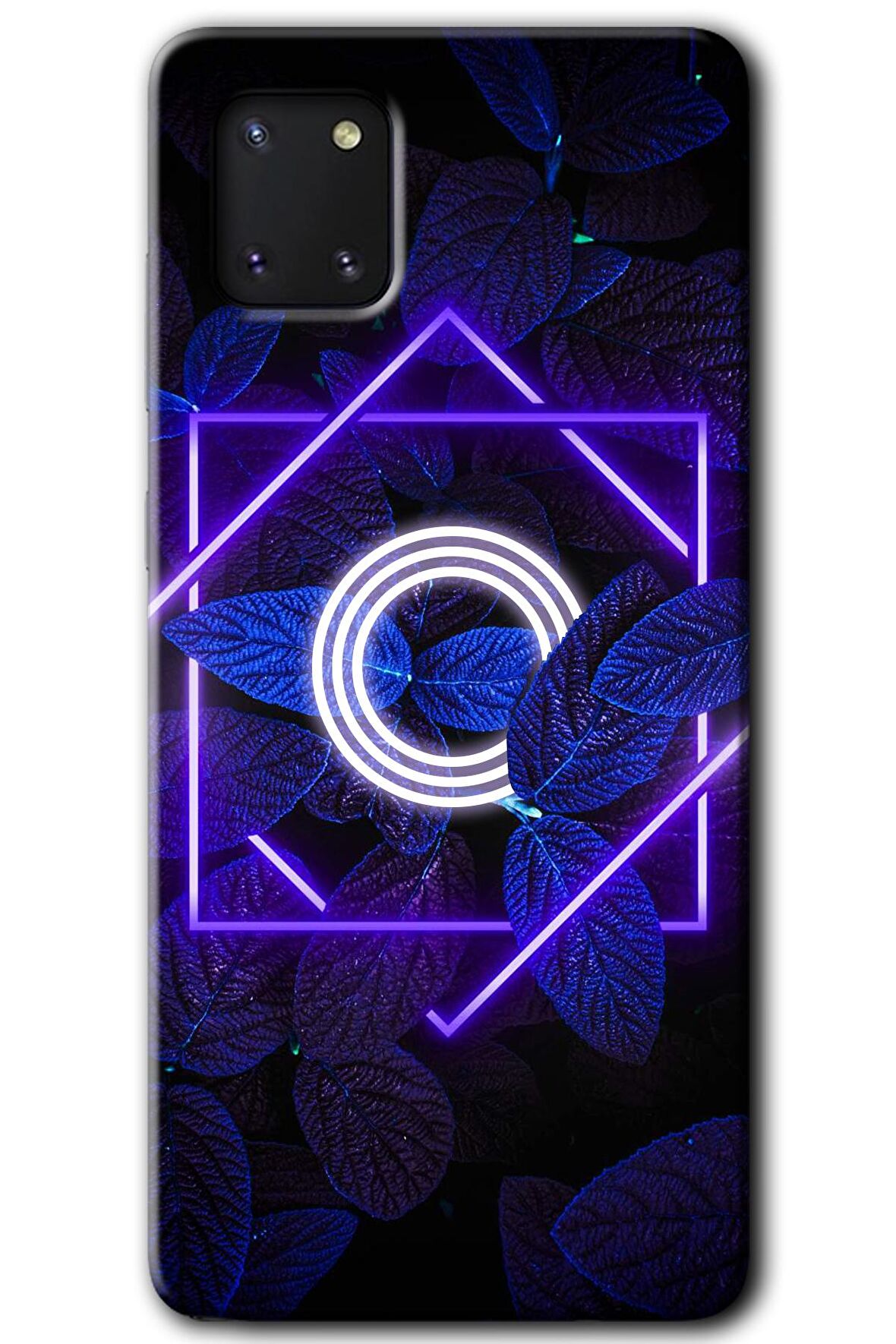 Galaxy Note 10 Lite Kılıf HD Desen Baskılı Arka Kapak - Dark Neon Yaprak O Harfi 