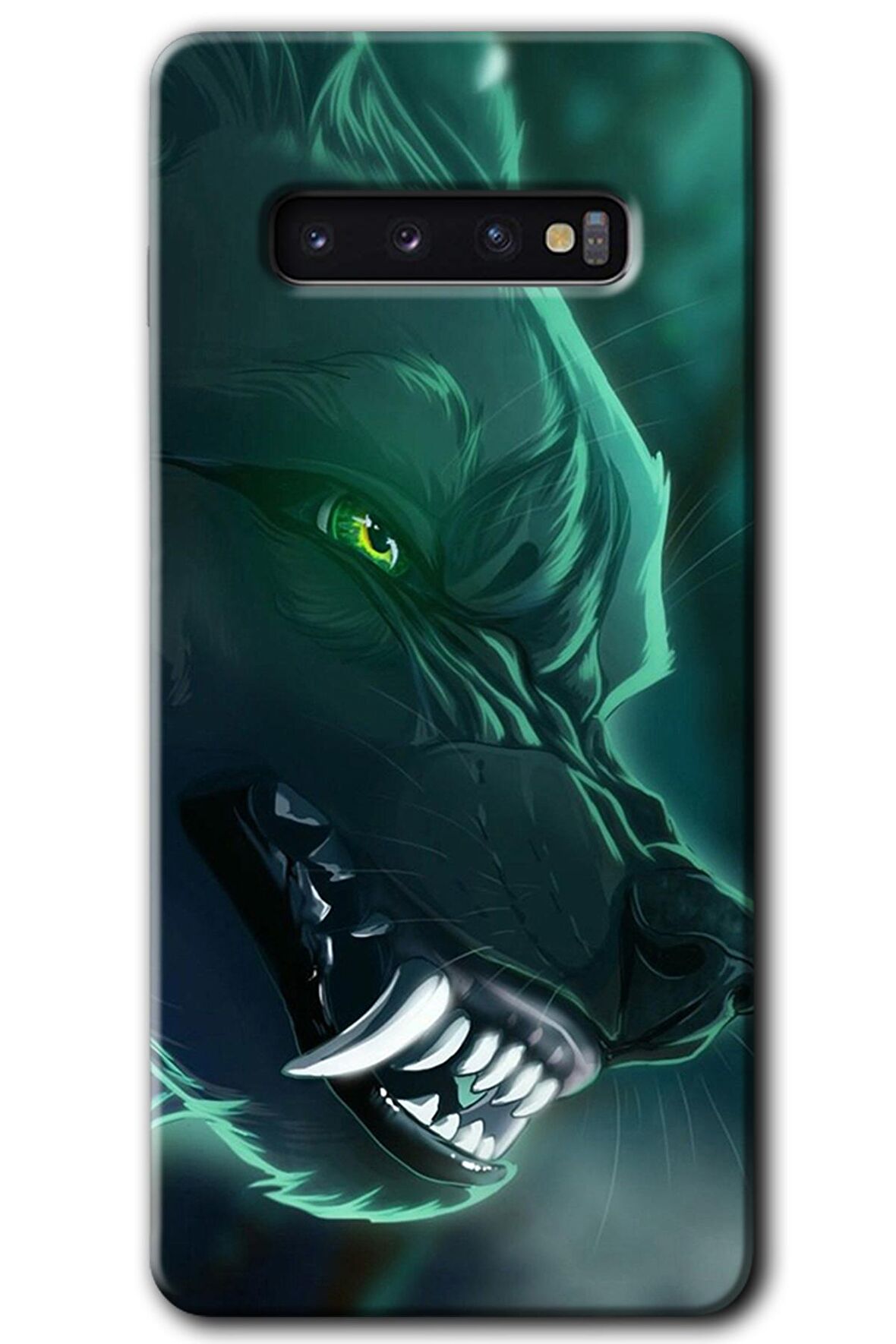 Galaxy S10 Kılıf HD Desen Baskılı Arka Kapak - Yeşil Kurt 
