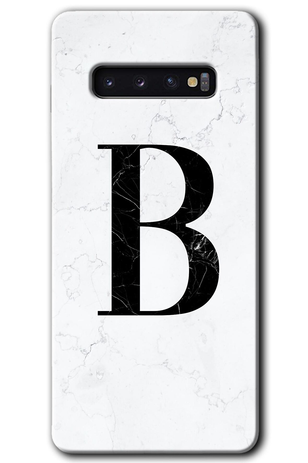 Galaxy S10 Kılıf HD Desen Baskılı Arka Kapak - Beyaz Mermer Desenli B Harfi 