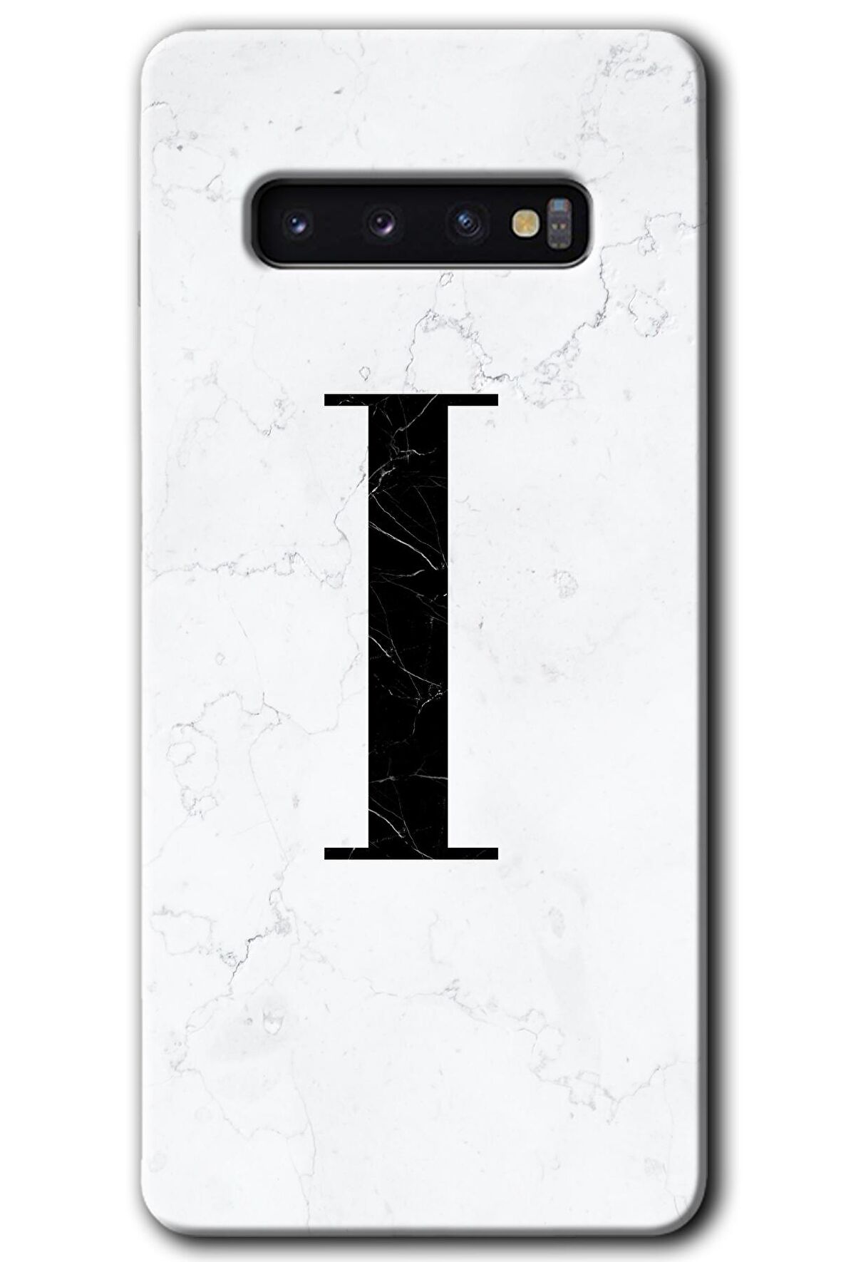 Galaxy S10 Kılıf HD Desen Baskılı Arka Kapak - Beyaz Mermer Desenli I Harfi 