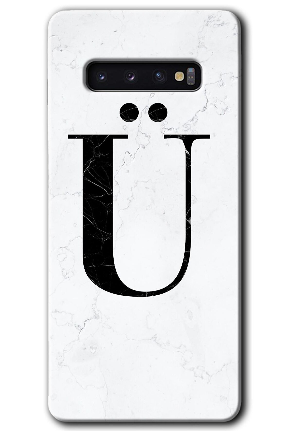 Galaxy S10 Kılıf HD Desen Baskılı Arka Kapak - Beyaz Mermer Desenli Ü Harfi 