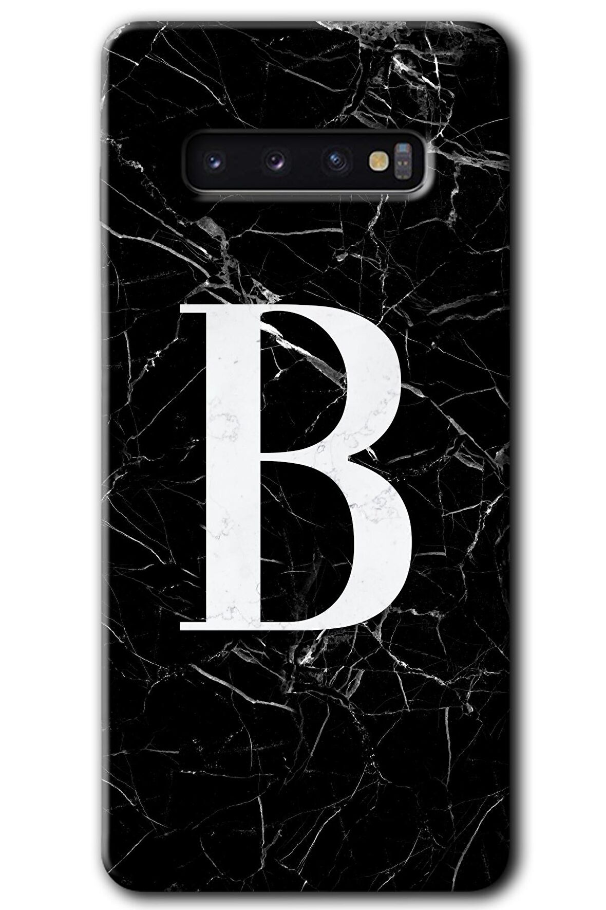 Galaxy S10 Kılıf HD Desen Baskılı Arka Kapak - Siyah Mermer Desenli B Harfi 