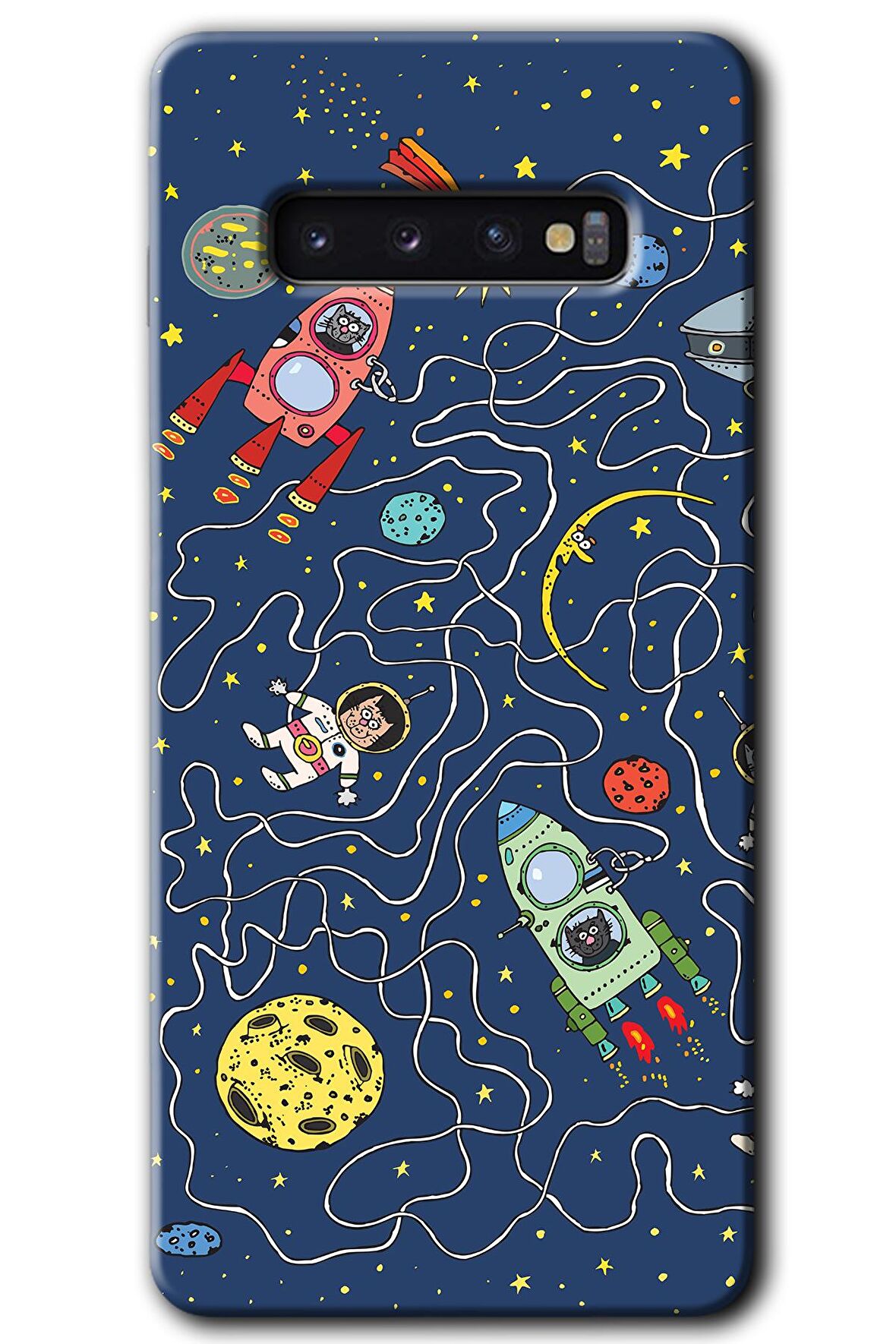 Galaxy S10 Kılıf HD Desen Baskılı Arka Kapak - Kedi Galaksi 