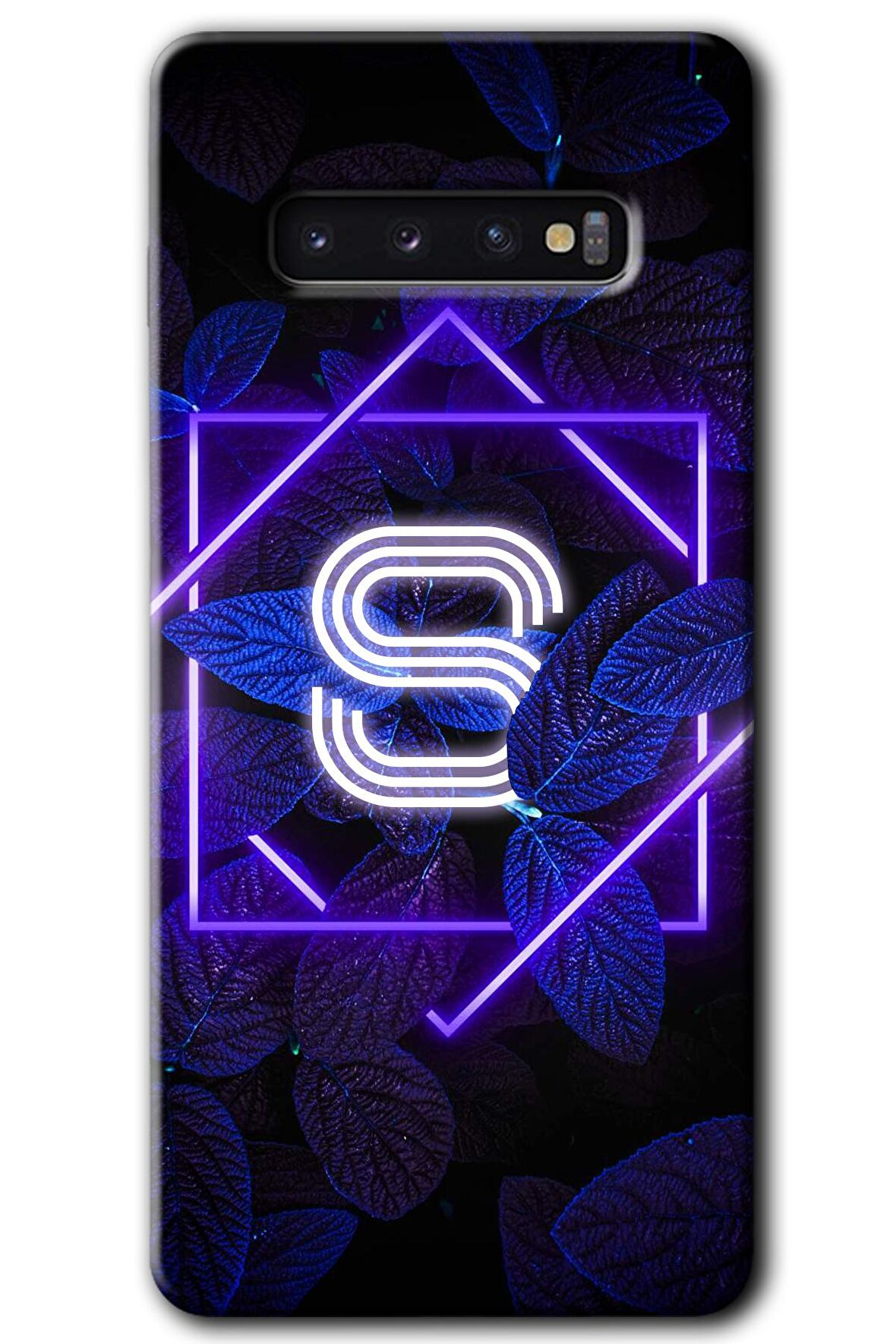 Galaxy S10 Kılıf HD Desen Baskılı Arka Kapak - Dark Neon Yaprak S Harfi 
