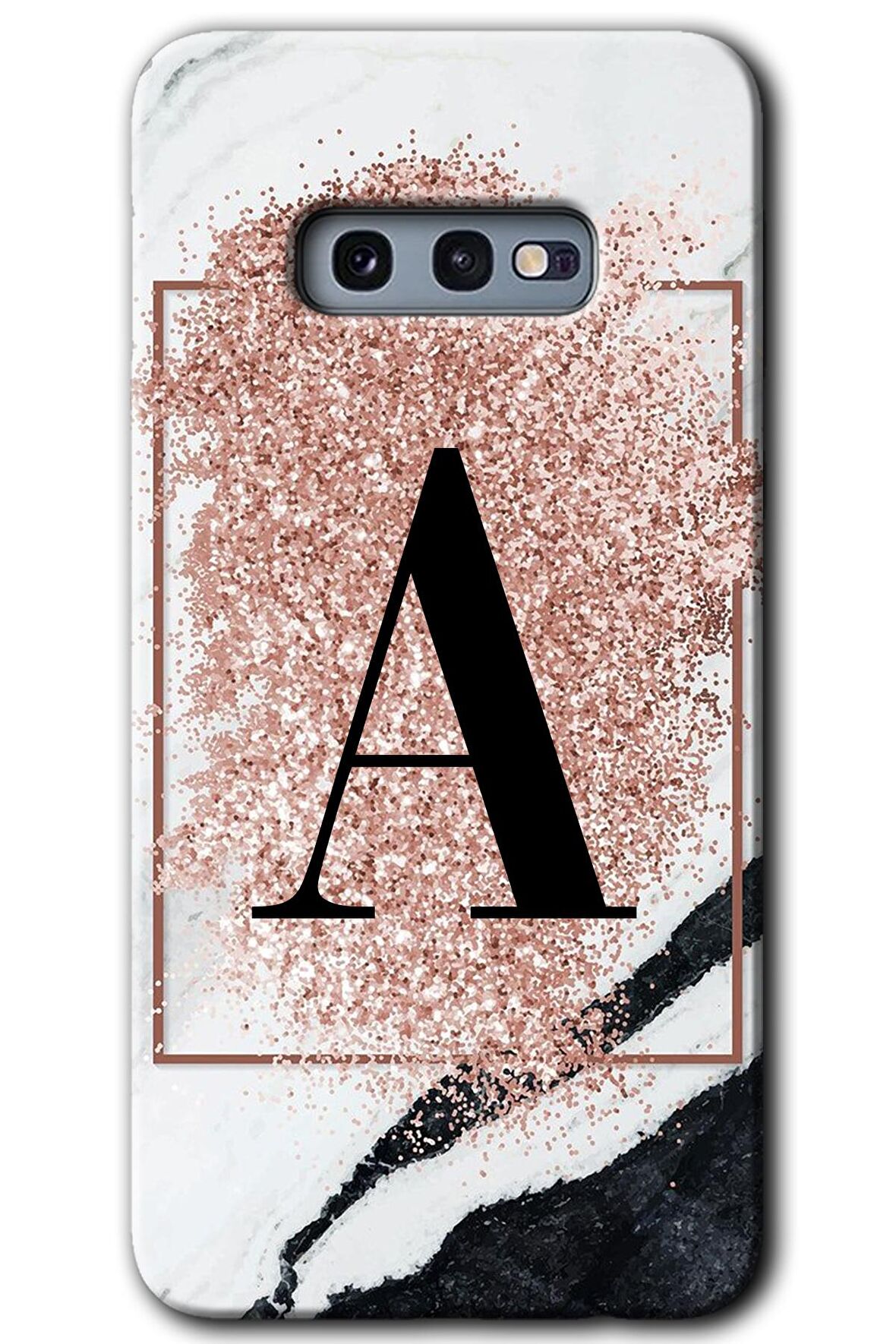 Galaxy S10e Kılıf HD Desen Baskılı Arka Kapak - Pembe Mermer Desenli A Harfi 