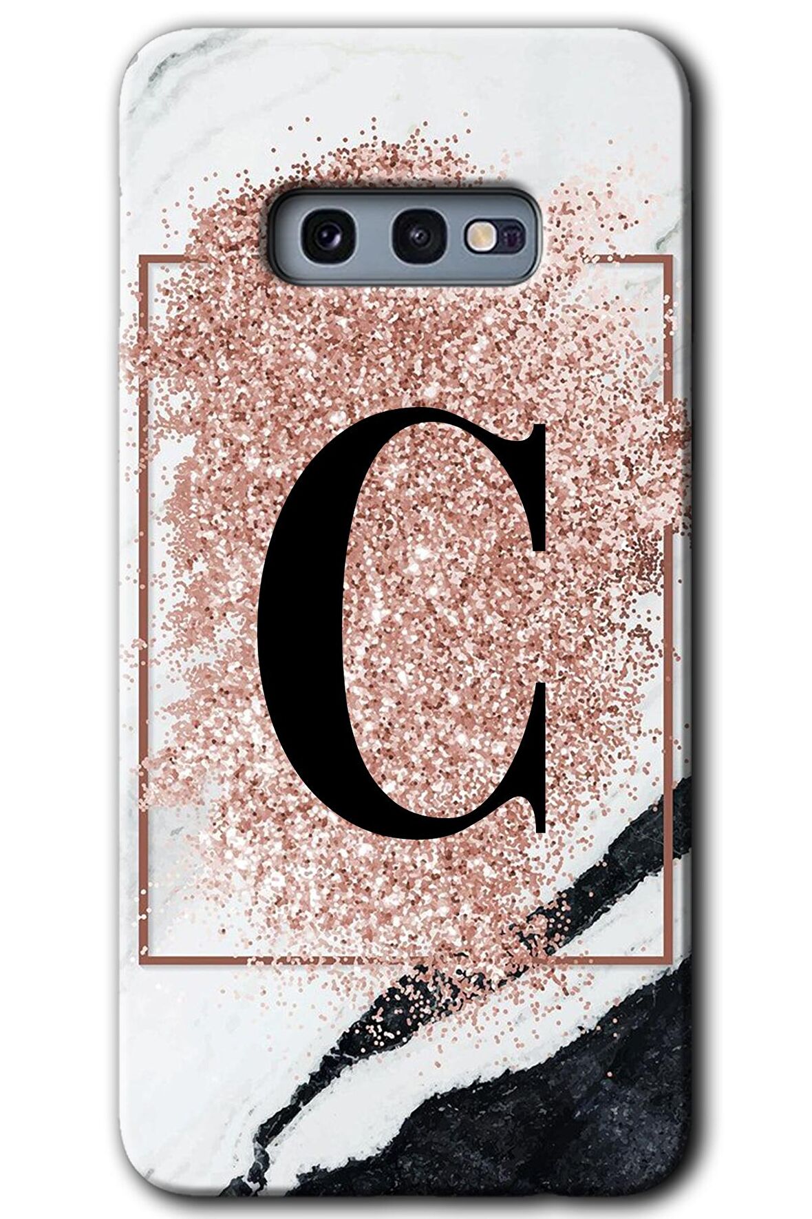 Galaxy S10e Kılıf HD Desen Baskılı Arka Kapak - Pembe Mermer Desenli C Harfi 
