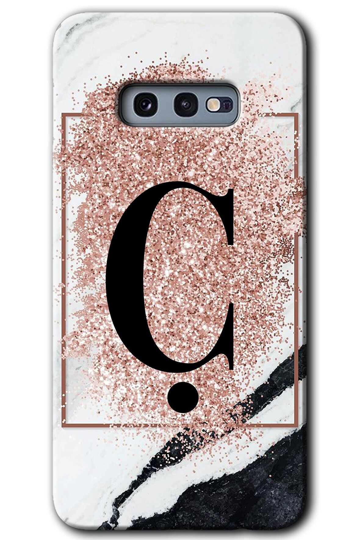 Galaxy S10e Kılıf HD Desen Baskılı Arka Kapak - Pembe Mermer Desenli Ç Harfi 