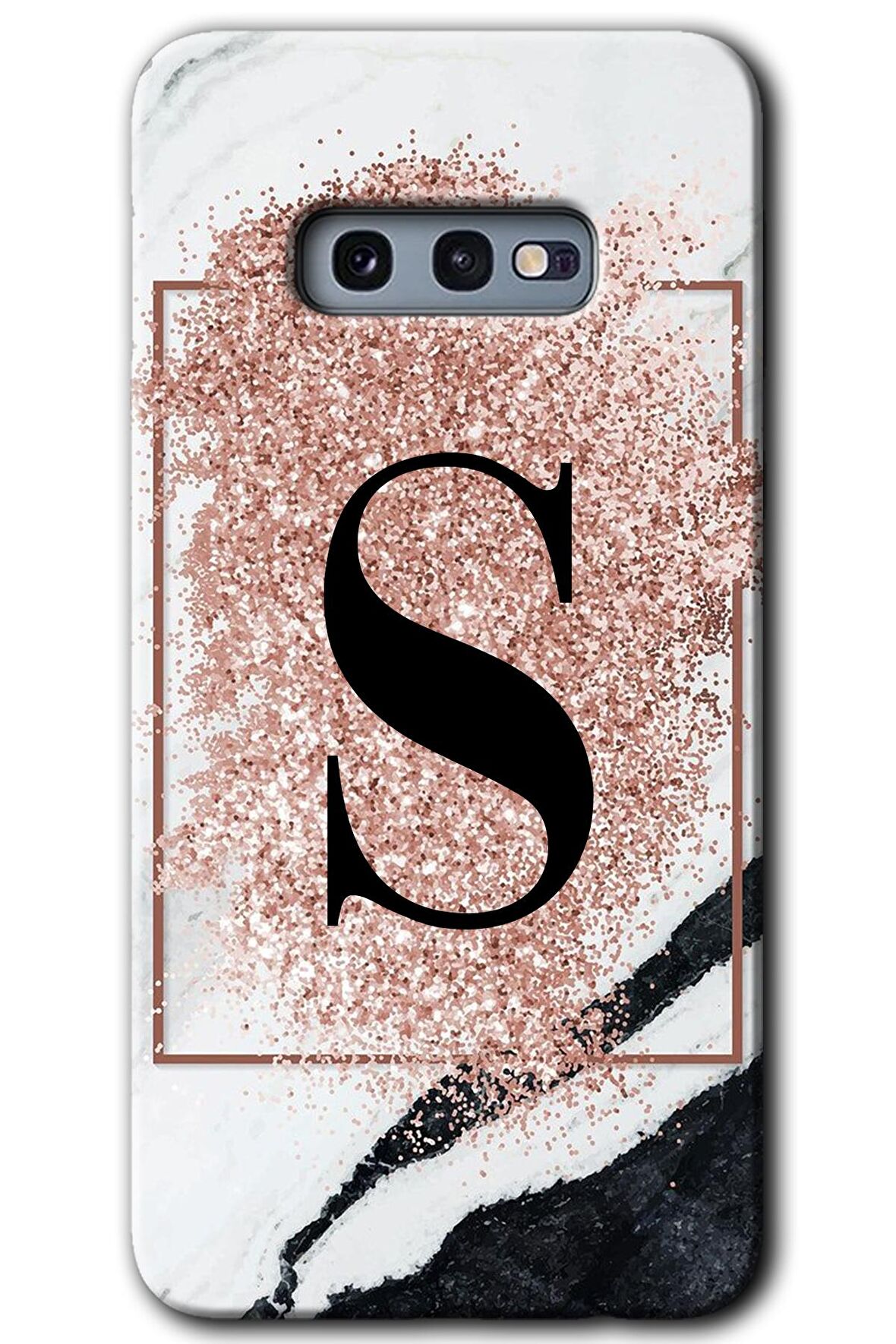 Galaxy S10e Kılıf HD Desen Baskılı Arka Kapak - Pembe Mermer Desenli S Harfi 