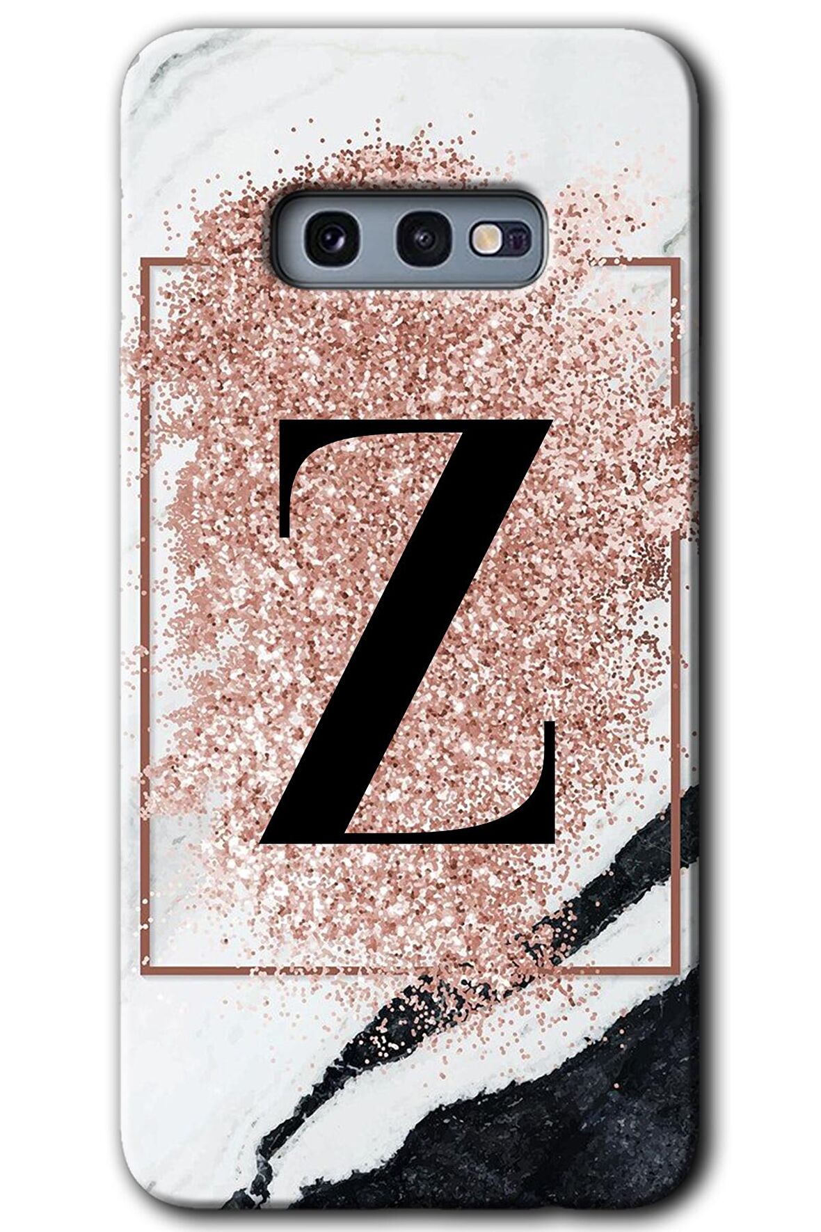 Galaxy S10e Kılıf HD Desen Baskılı Arka Kapak - Pembe Mermer Desenli Z Harfi 