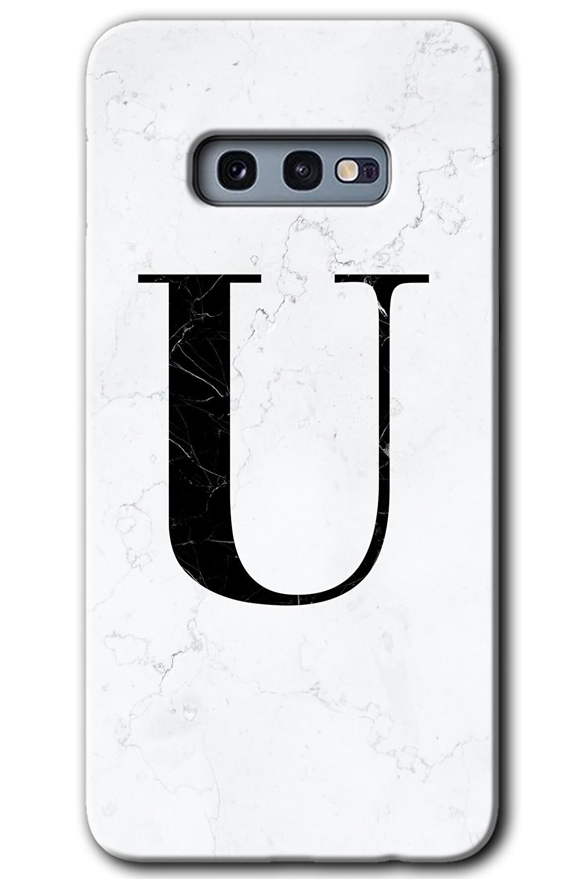 Galaxy S10e Kılıf HD Desen Baskılı Arka Kapak - Beyaz Mermer Desenli U Harfi 
